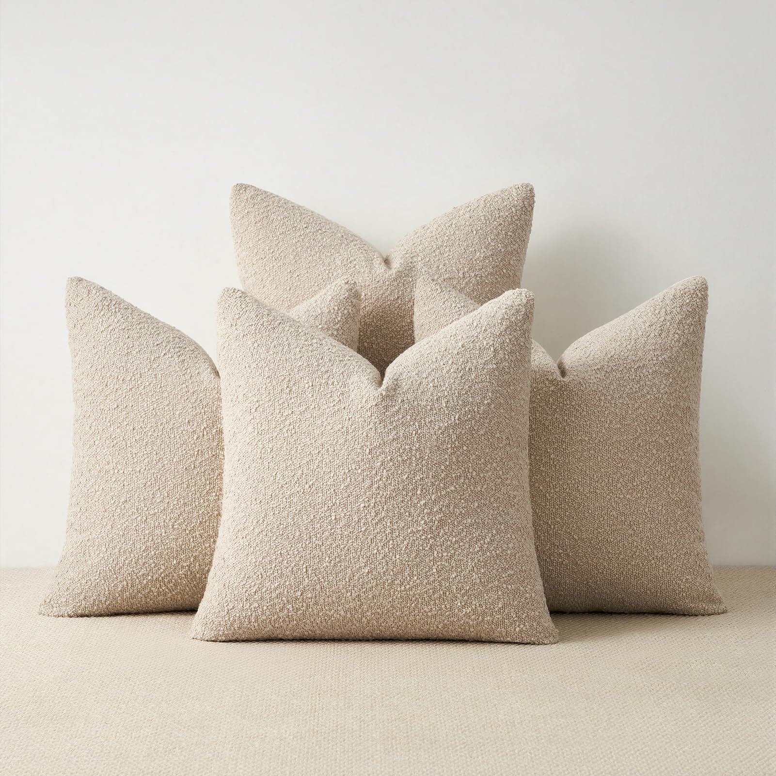 Topfinel Boucle Decorative Pillow Covers 18x18 Inches Set of 4 Neutral Cream Ivory White Pillowcase with Linen Cotton Back Chair Sofa Modern & Minimal Living Room Spring Home Decor
