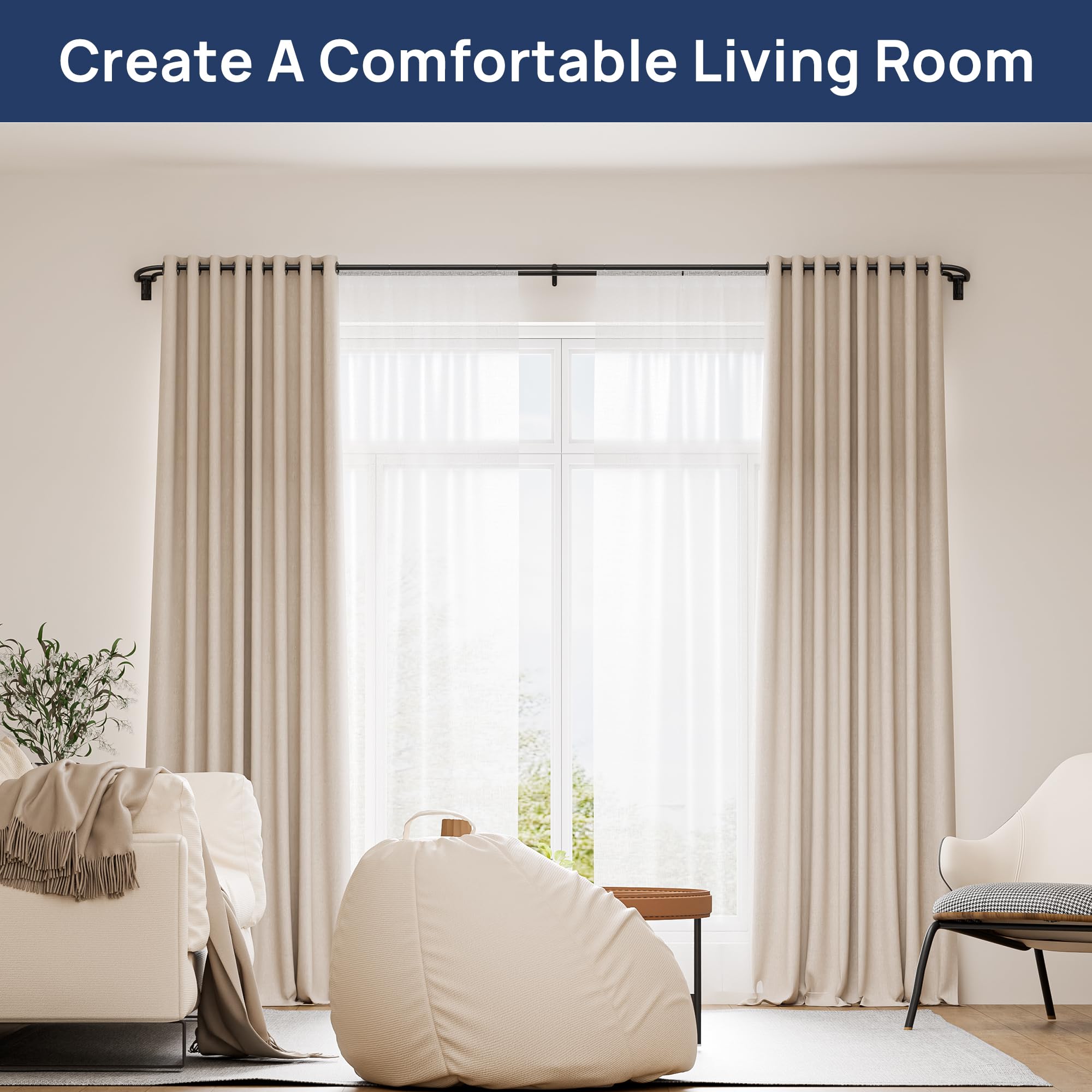 ENJOYBASICS Double Curtain Rod，Blackout Wrap-Around Curtain Rods for Windows 72 to 144 Inch，Adjustable from 32 to 144 Inch for Room Darkening Curtains, Matte Black