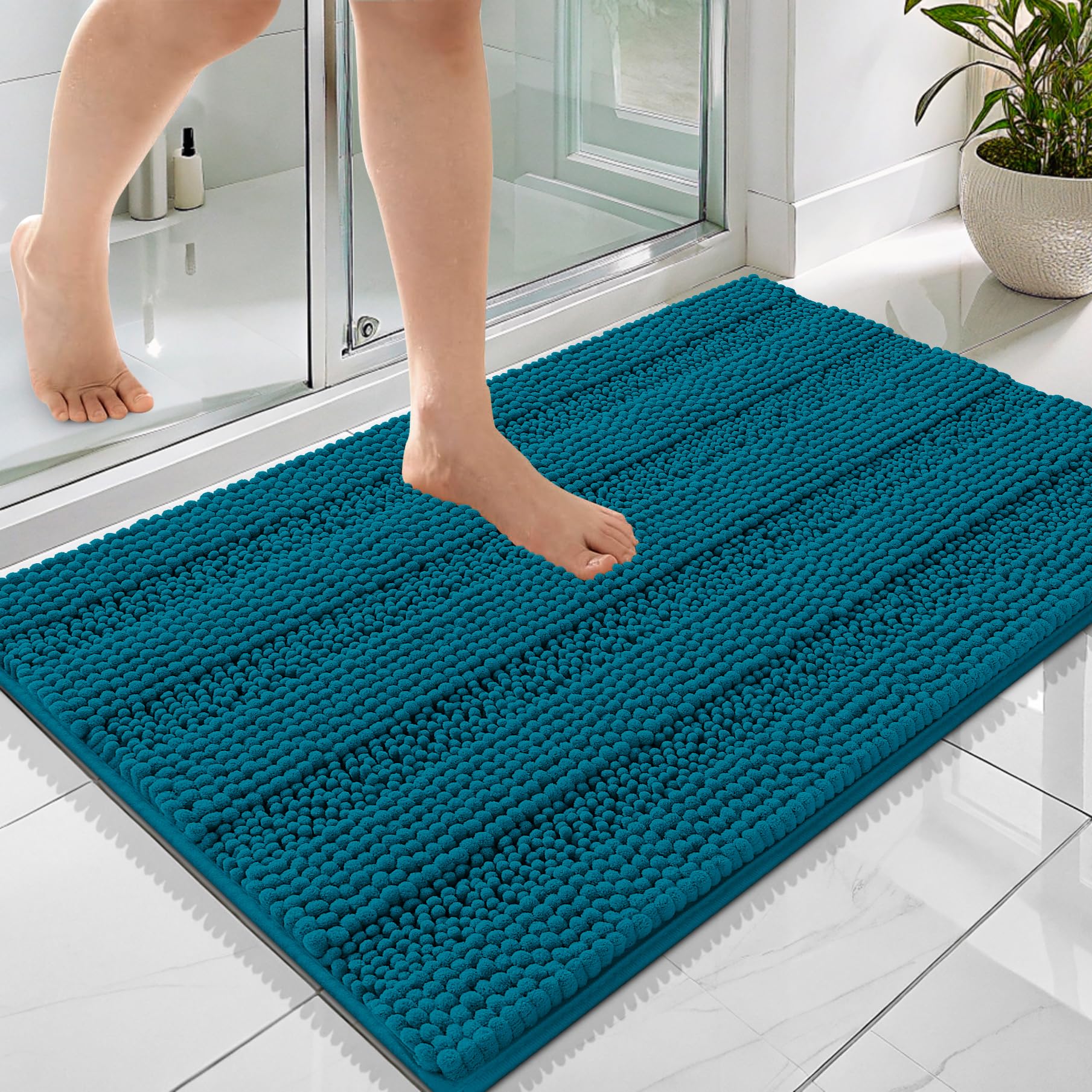 OLANLY Thick Bathroom Rugs 30x20, Extra Soft Absorbent Chenille Striped Bath Rugs, Rubber Backing, Machine Wash Dry, Bath Mats for Bathroom Floor, Tub and Shower, Home Decor Accessories, Grey