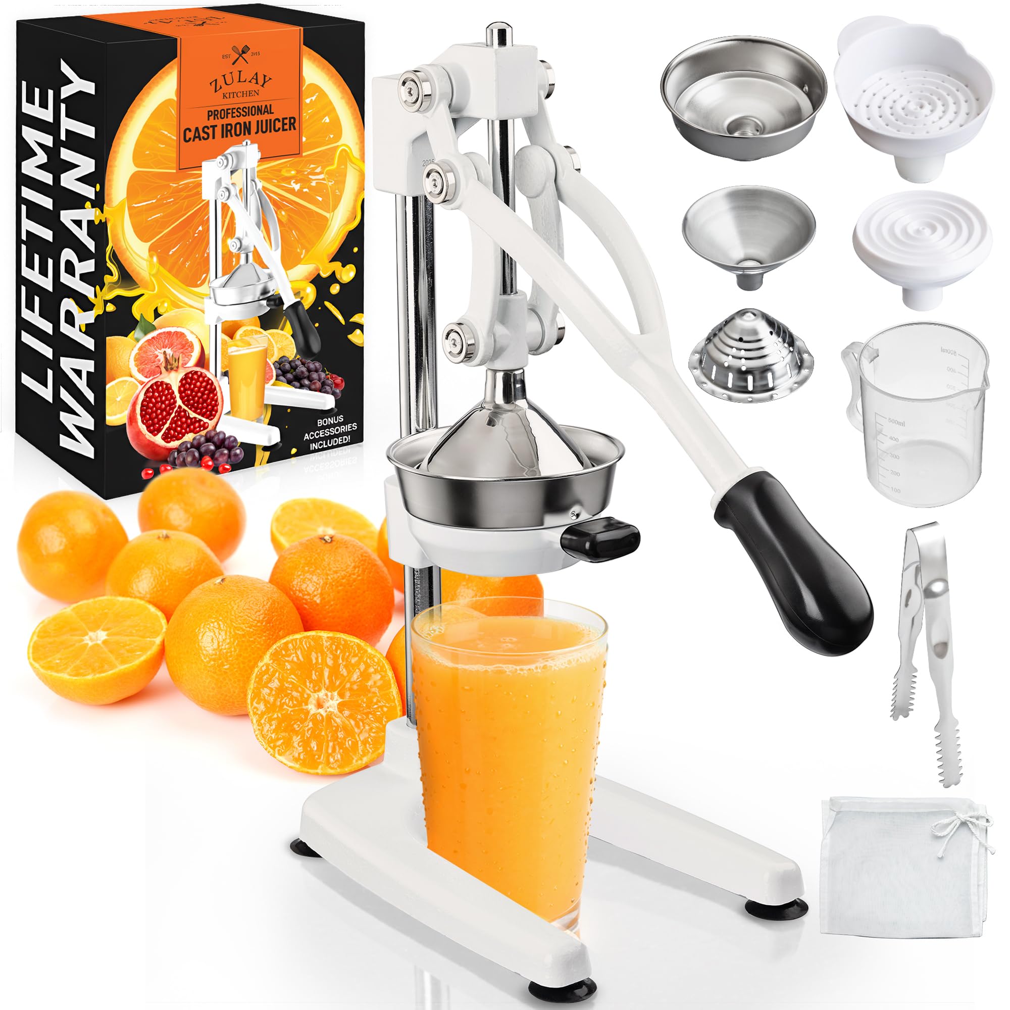 Zulay Kitchen Cast Iron Juicer - Easy-to-Clean Heavy-Duty Manual Juicer, Professional Citrus Juicer - Stainless Steel Lemon Squeezer - Manual Citrus Press & Orange Squeezer - Orange Juicer (Black)