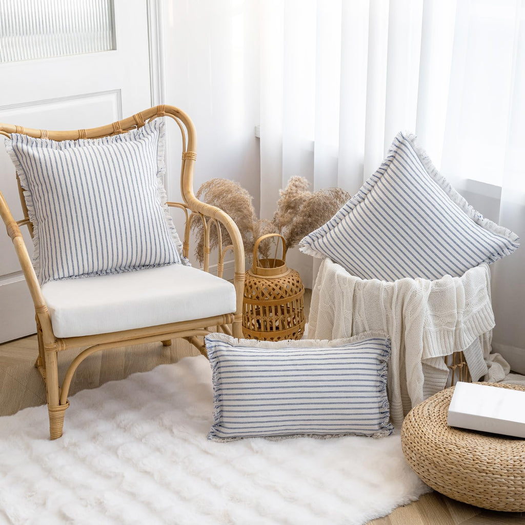 YEENAASY Throw Pillow Covers 20x20 Set of 2 Striped Fringe Pillow Cover Farmhouse Cushion Covers with Tassel Neutral Boho Pillows Decorative Square Pillowcase for Couch Sofa Bed, Black