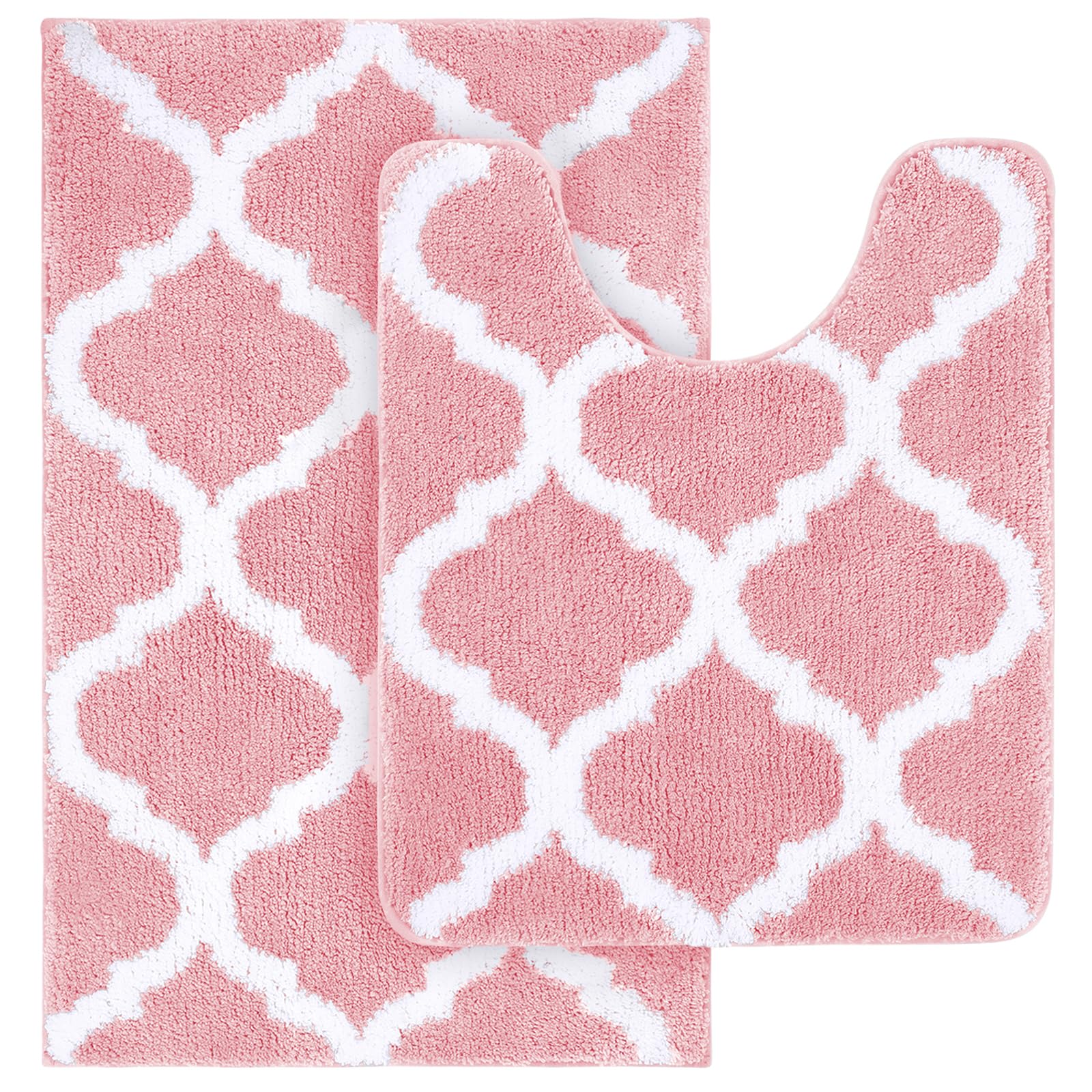 OLANLY Bathroom Rugs Set 2 Piece, Microfiber Bath Shower Mat and U-Shaped Toilet Rug, Machine Wash Dry, Non-Slip Absorbent Shaggy Bath Mats for Tub, Shower and Bathroom (24"x16"+24"x20", Grey)