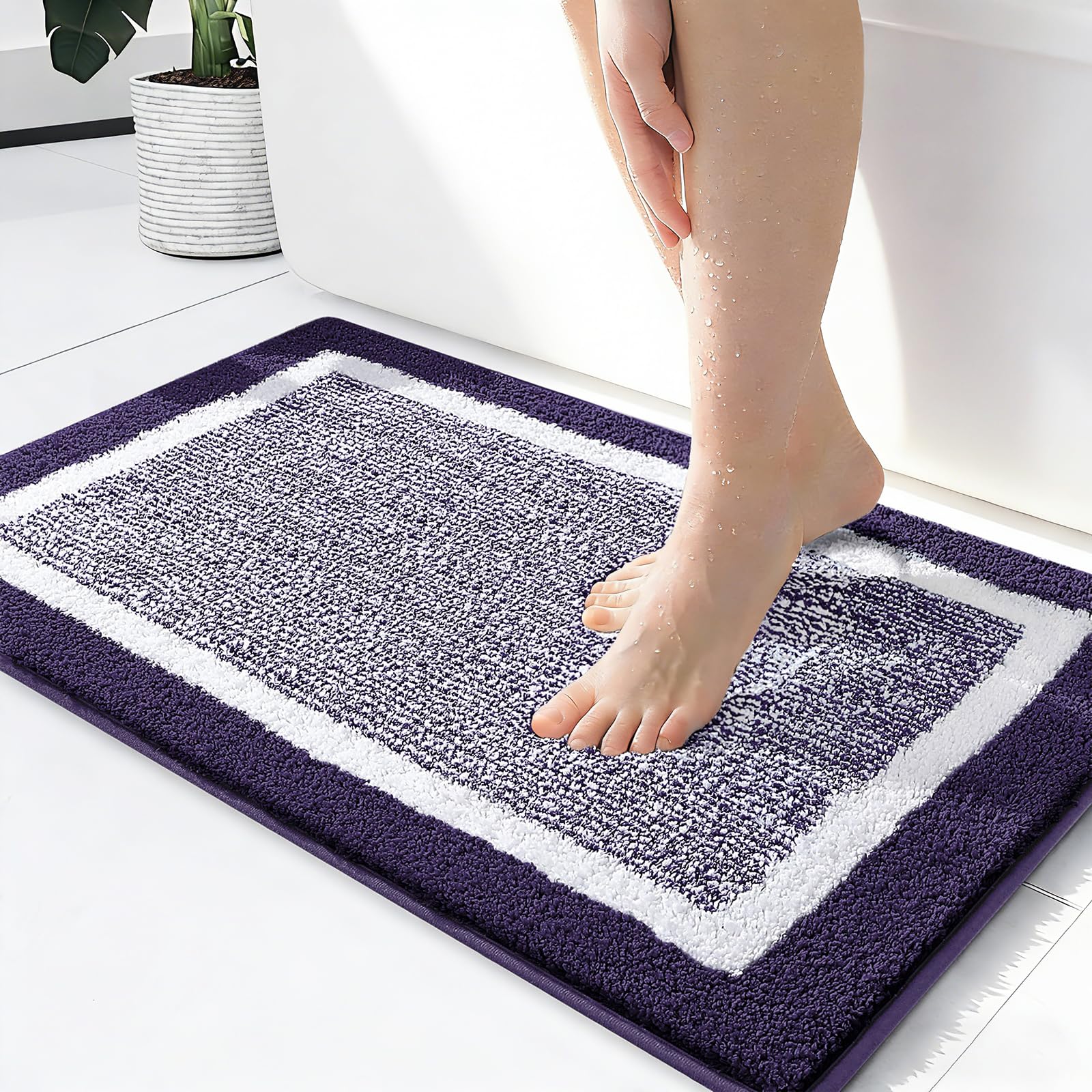OLANLY Small Bathroom Rugs 24x16, Extra Soft and Absorbent Microfiber Bath Rugs, Non-Slip, Machine Washable, Quick Dry Shaggy Bath Carpet, Bath Mats for Bathroom Floor, Tub, Shower, Grey