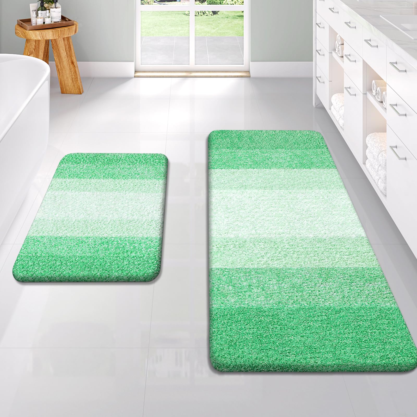 OLANLY Bathroom Rug Set 2 Piece, Soft Absorbent Microfiber Bath Mats and U-Shaped Contour Toilet Rug, Non-Slip, Machine Wash Dry, Plush Shaggy Bath Mats for Bathroom (24"x16"+24"x20", Grey)