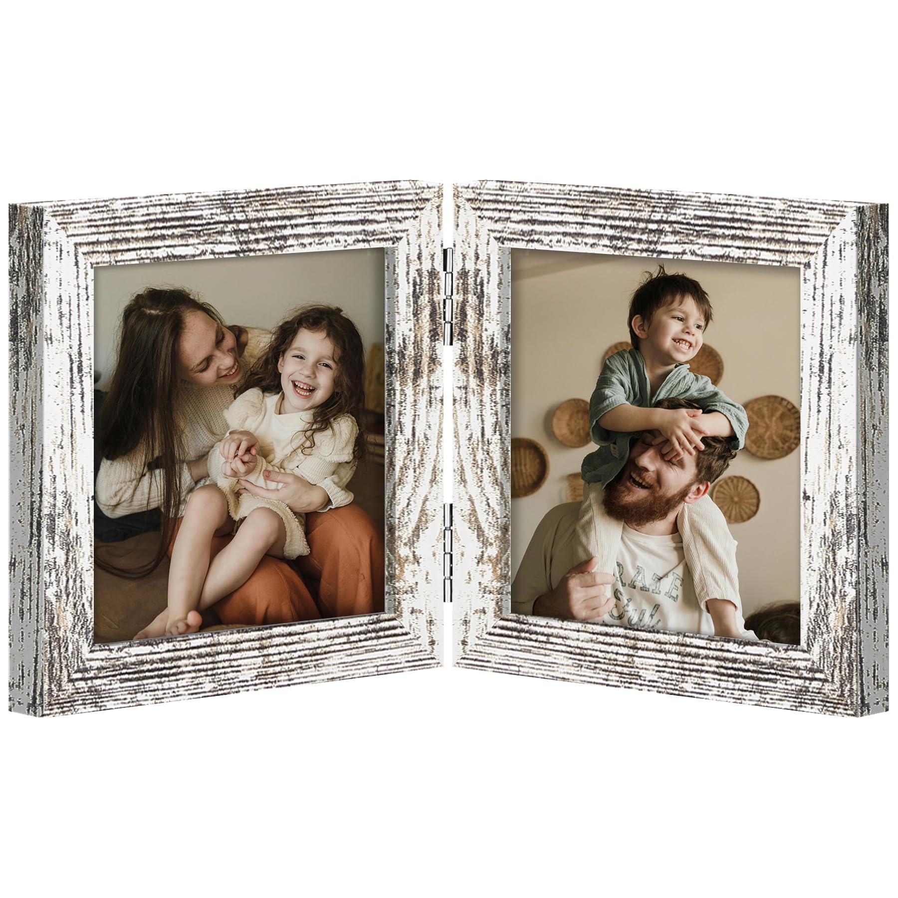 decorUhome Double 4x6 Picture Frame Vertical, Engineered Wood Bifold Photo Frame with Plexiglass for Tabletop Display, 4x6, Black