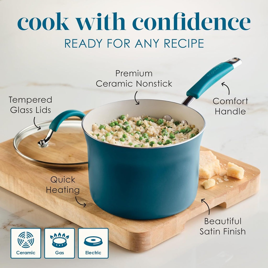 Rachael Ray - 16802 Rachael Ray Cucina Nonstick Cookware Pots and Pans Set, 12 Piece, Sea Salt Gray