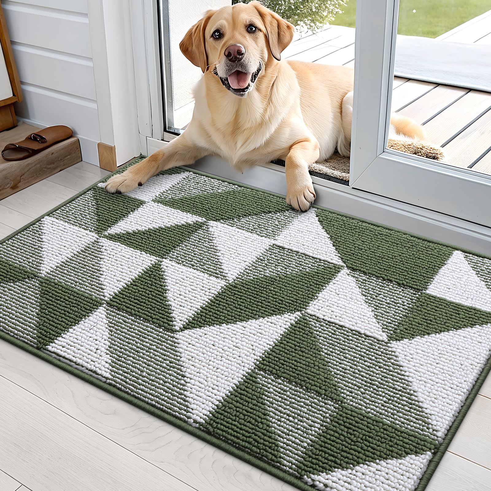 OLANLY Door Mat Indoor Entrance Washable 32x20, Odor-Free Low-Profile Front Back Geometric Doormat, Absorbent Resist Dirt Entry Carpet, Easy to Clean Sturdy Inside Floor Mats for Entryway, Black