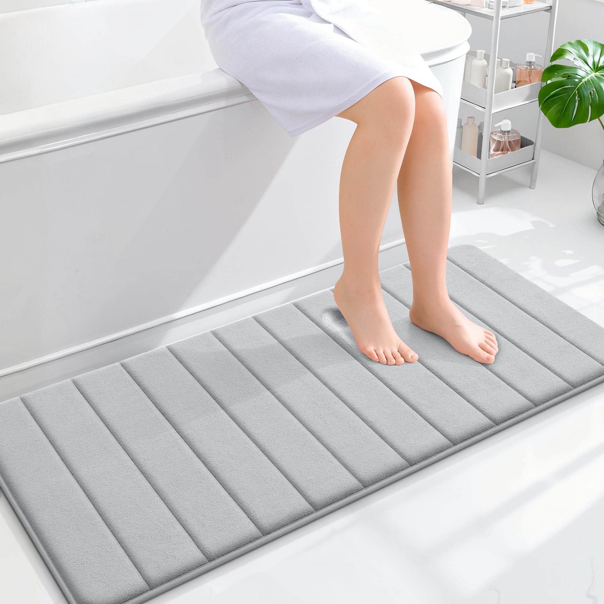 OLANLY Memory Foam Bath Mat 30x20, Super Soft Absorbent Bathroom Rugs, Quick Dry, Machine Washable Shower Floor Rugs, Bathmat Carpet, Bathroom Home Decor Accessories, Grey