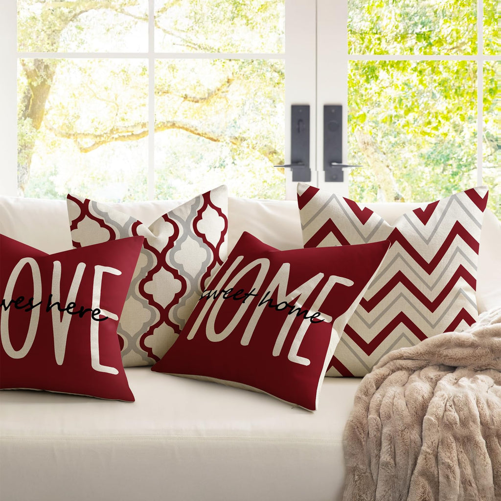 YCOLL Farmhouse Pillow Covers 18x18 Set of 4 Throw Pillow Covers Rustic Linen Decorative Pillows Square Cushion Covers for Couch Sofa Bedroom Home Decor