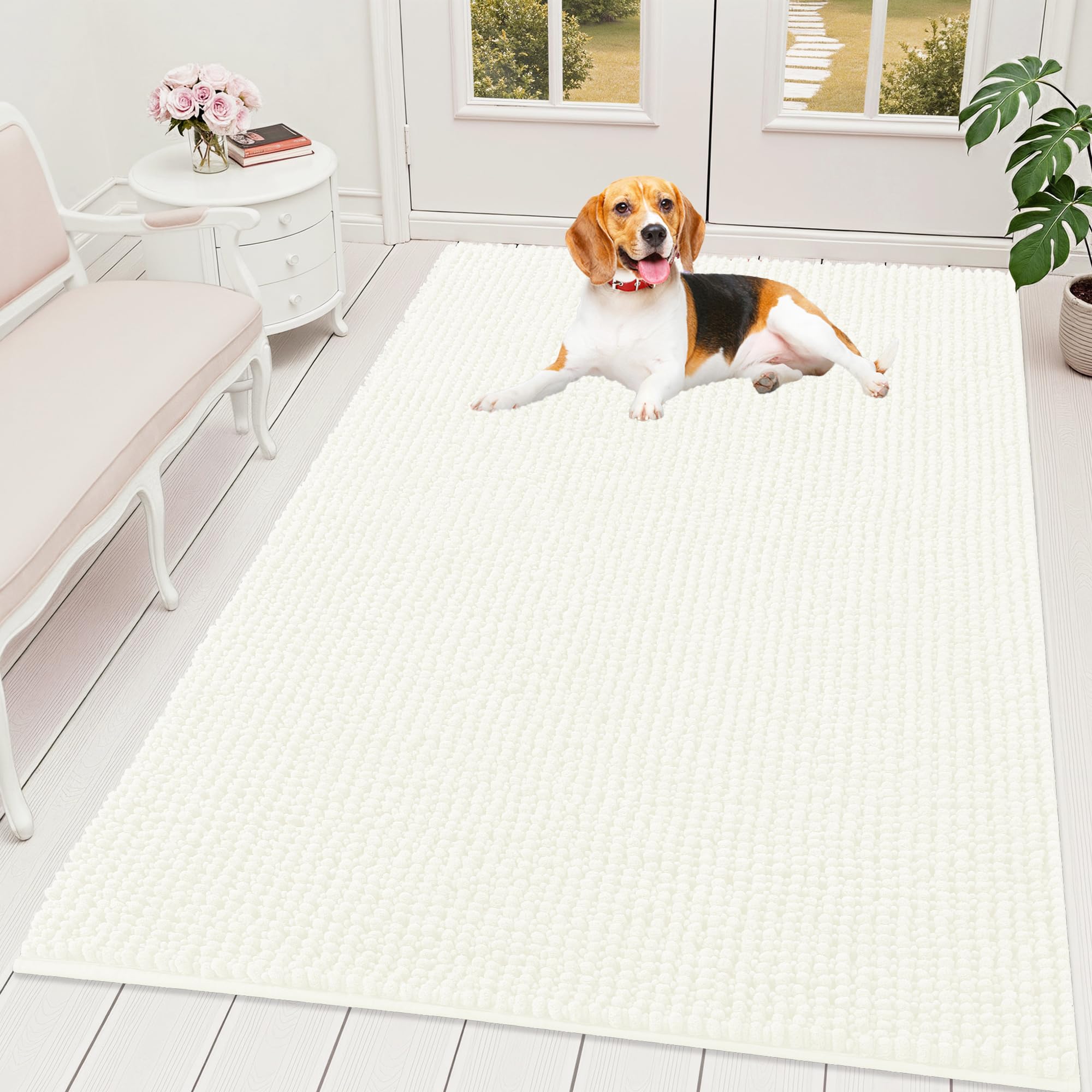 OLANLY Dog Door Mat for Muddy Paws 30x20, Ultra Absorbent Chenille Mud Doormat, Non-Slip Washable and Dirt Trapping Doormat for Indoor Entryway, Quick-Dry Indoor Pet Bed Mats for Dogs, Grey