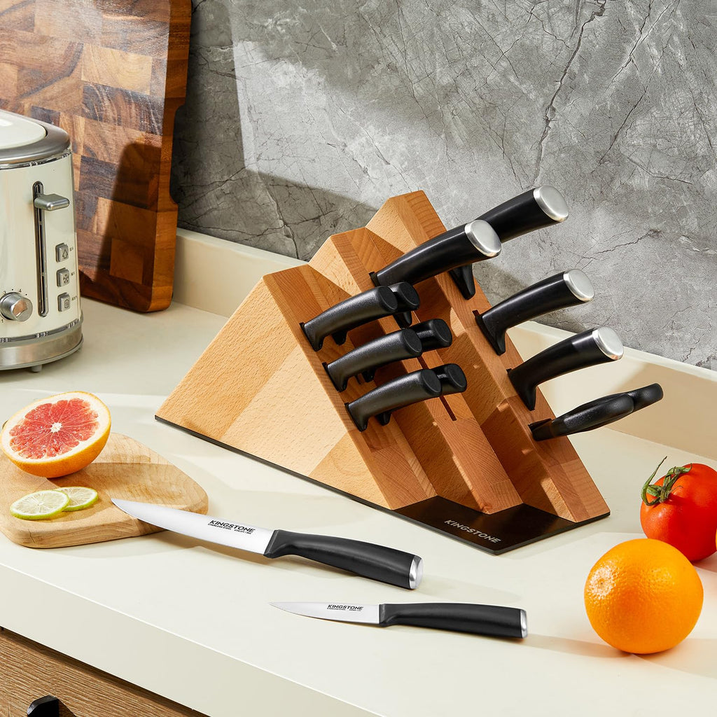 KINGSTONE 14-Piece Kitchen Knife Set with Block, High-Carbon Stainless Steel Knives Set, Ergonomic Non-Slip Handle, Professional Knife Set for Kitchen for Home Cooking & Gifting, Walnut
