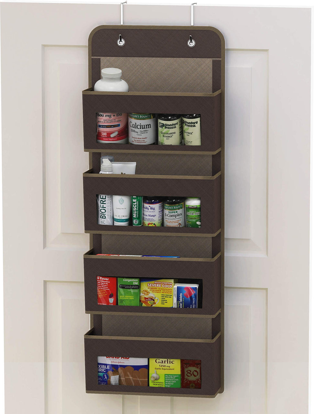Simple Houseware 6 Clear Window Pocket Over Closet Door Storage Hanging Organizer for Bedroom, Bathroom, Pantry, Beige