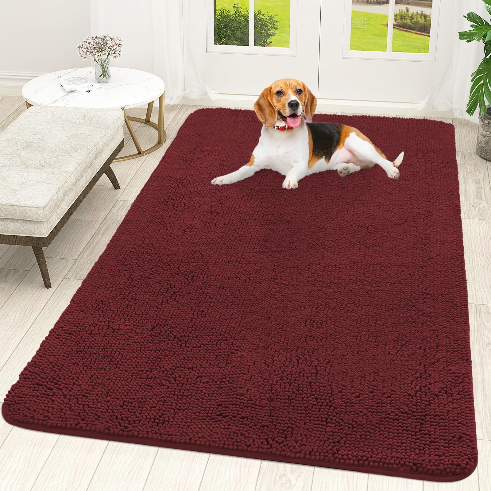 OLANLY Dog Door Mat for Muddy Paws 30x20, Absorbs Moisture and Dirt, Absorbent Non-Slip Washable Doormat, Quick Dry Chenille Mud Mat for Dogs, Entry Indoor Entryway Carpet for Inside Floor, Grey