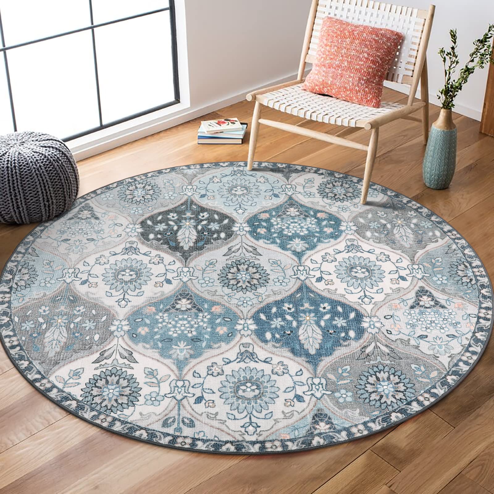 Lahome Moroccan Trellis Washable Rug, 2x3 Kitchen Rugs for Entryway Bathroom, Non-Slip Indoor Door Mat Ultra-Thin, Small Oriental Throw Carpet for Bedroom Entry Elise, Cream/Multi