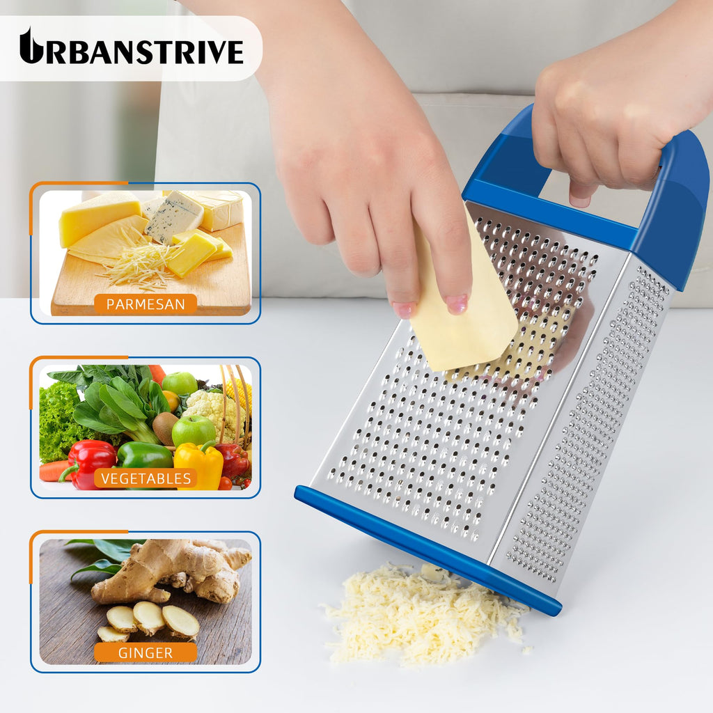 Urbanstrive Cheese Grater With Container Box Grater Stainless Steel Graters for Kitchen Cheese Shredder Parmesan Shredder Kitchen Gadgets Kitchen Tools Kitchen Gifts for Chef Dishwasher Safe Zester