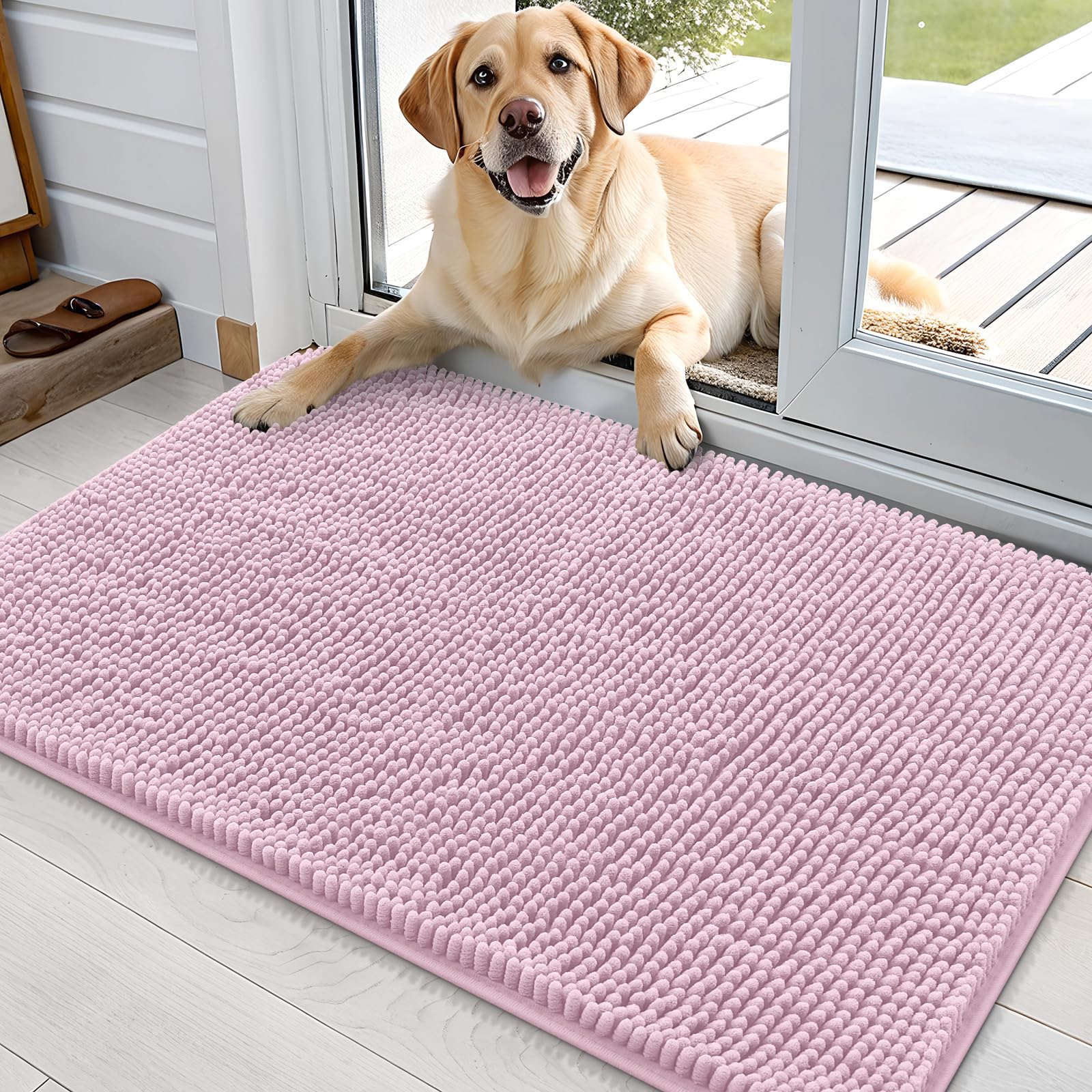 OLANLY Dog Door Mat for Muddy Paws 30x20, Absorbs Moisture and Dirt, Absorbent Non-Slip Washable Doormat, Quick Dry Chenille Mud Mat for Dogs, Entry Indoor Entryway Carpet for Inside Floor, Grey