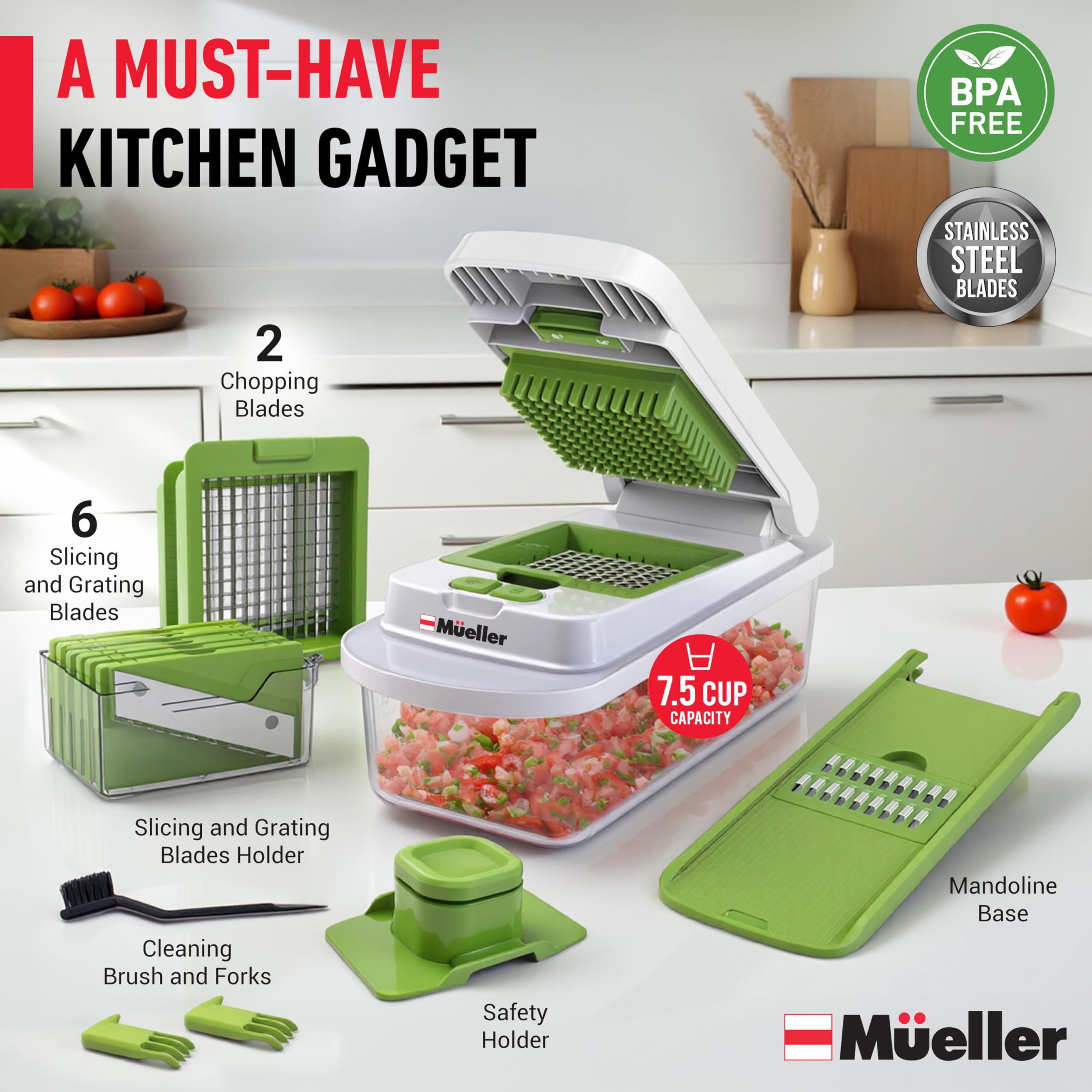 Mueller The Real Original Pro Chopper since 2013 Vegetable Chopper Mandoline Slicer, 8 Blade Food Veggie Chopper Onion Vegetable Cutter with Container, Kitchen Gadgets & Essentials, (10 in 1)