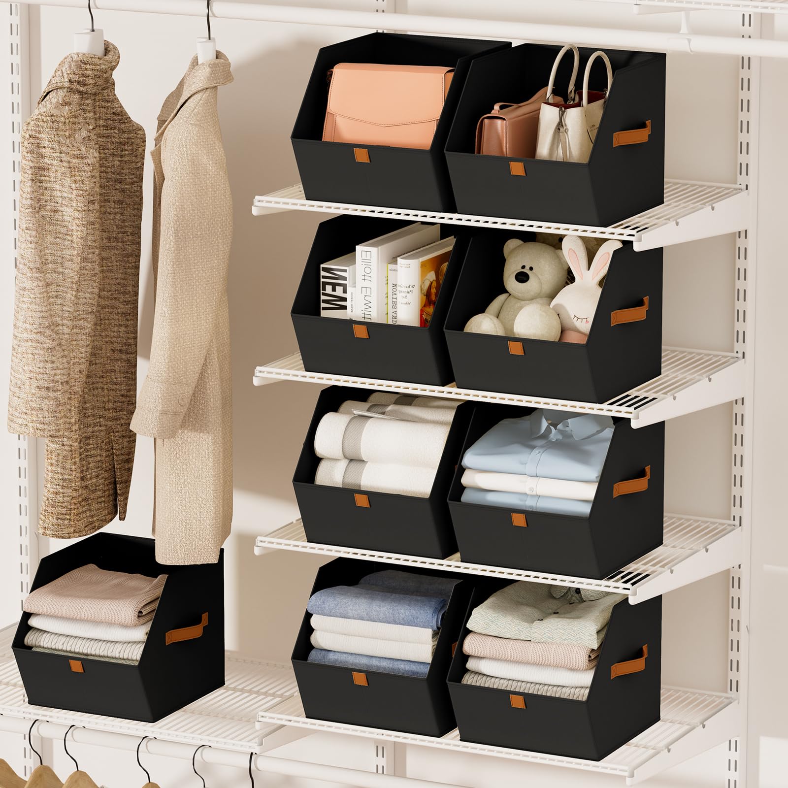 Homsorout Fabric Closet Storage Cubes - 6 Pack Square Storage Bins with Dual Handles for Clothes, Towels, Toys, Cube Storage Organizers for Bedroom, Nursery, Shelves, Closet, Small Spaces, Beige