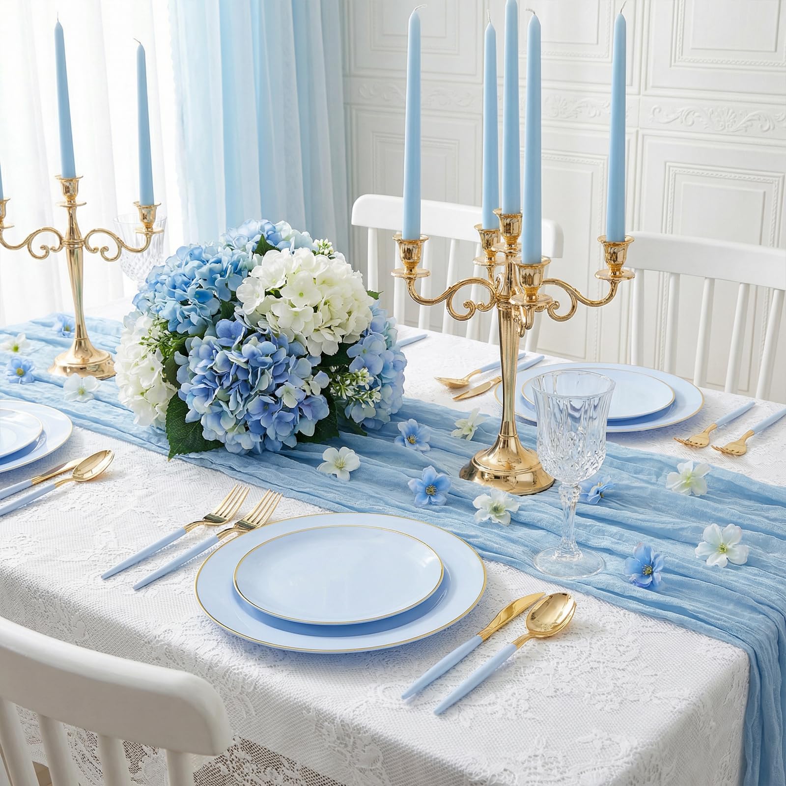DaYammi 150Pcs Gold Plastic Plates with Disposable Silverware,White Gold Disposable Dinnerware Set - 30 Dinner Plate,30 Dessert Plate,90 Gold Cutlery with White Handles,Fancy Plates for Party Wedding