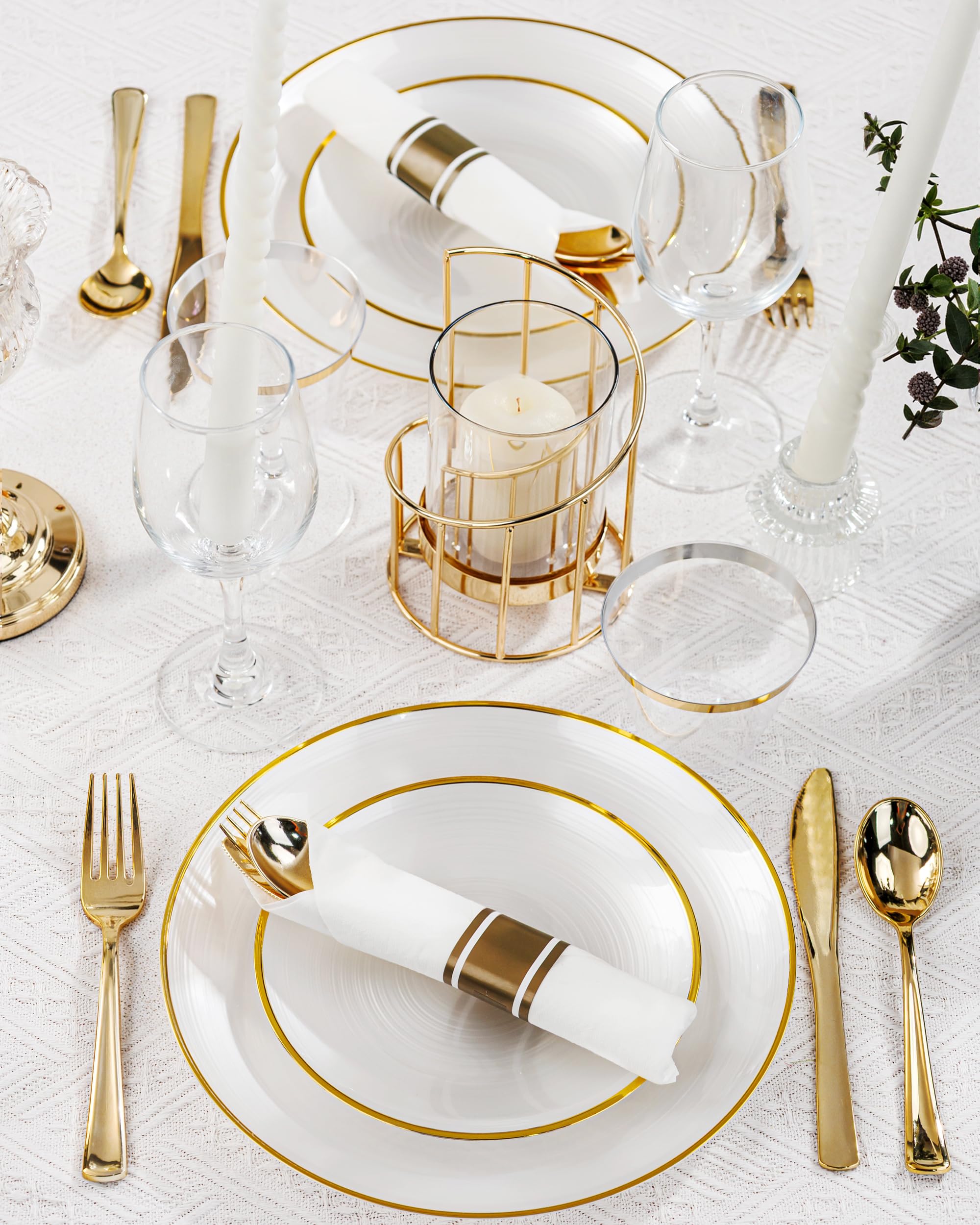 Morejoy 60Pcs Brown Plastic Plates,Brown Disposable Plates With Gold Rim, Gold Party Dinnerware Set Include 30 Dessert plates,30 Dinner plates for Party & Wedding