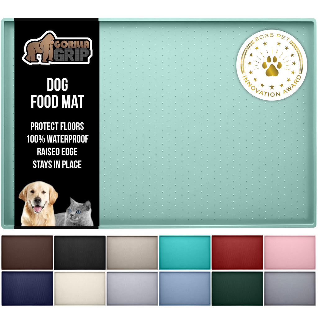 GORILLA GRIP 100% Waterproof Raised Edge BPA Free Silicone Pet Feeding Mat, Dog Cat Food Mats Contain Spills Protects Floors, Placemats for Cats and Dogs Water Bowl, Pets Accessories 18.5x11.5 Gray