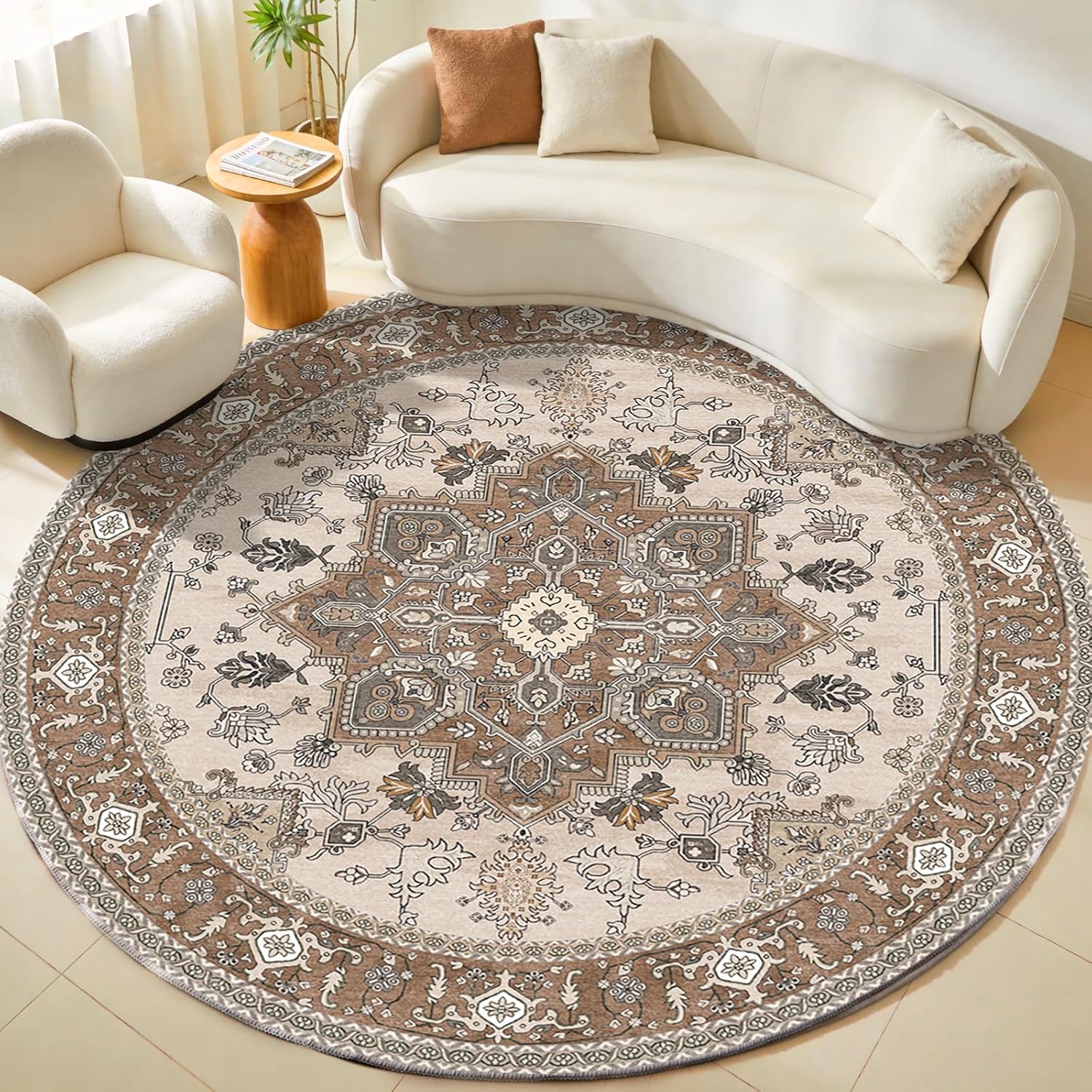 OPPODREAM Soft Area Rugs 5x7, 5x7 Washable Rug with Non Slip Backing, 5 x 7 Faux Cashmere Low-Pile Carpet, Brown