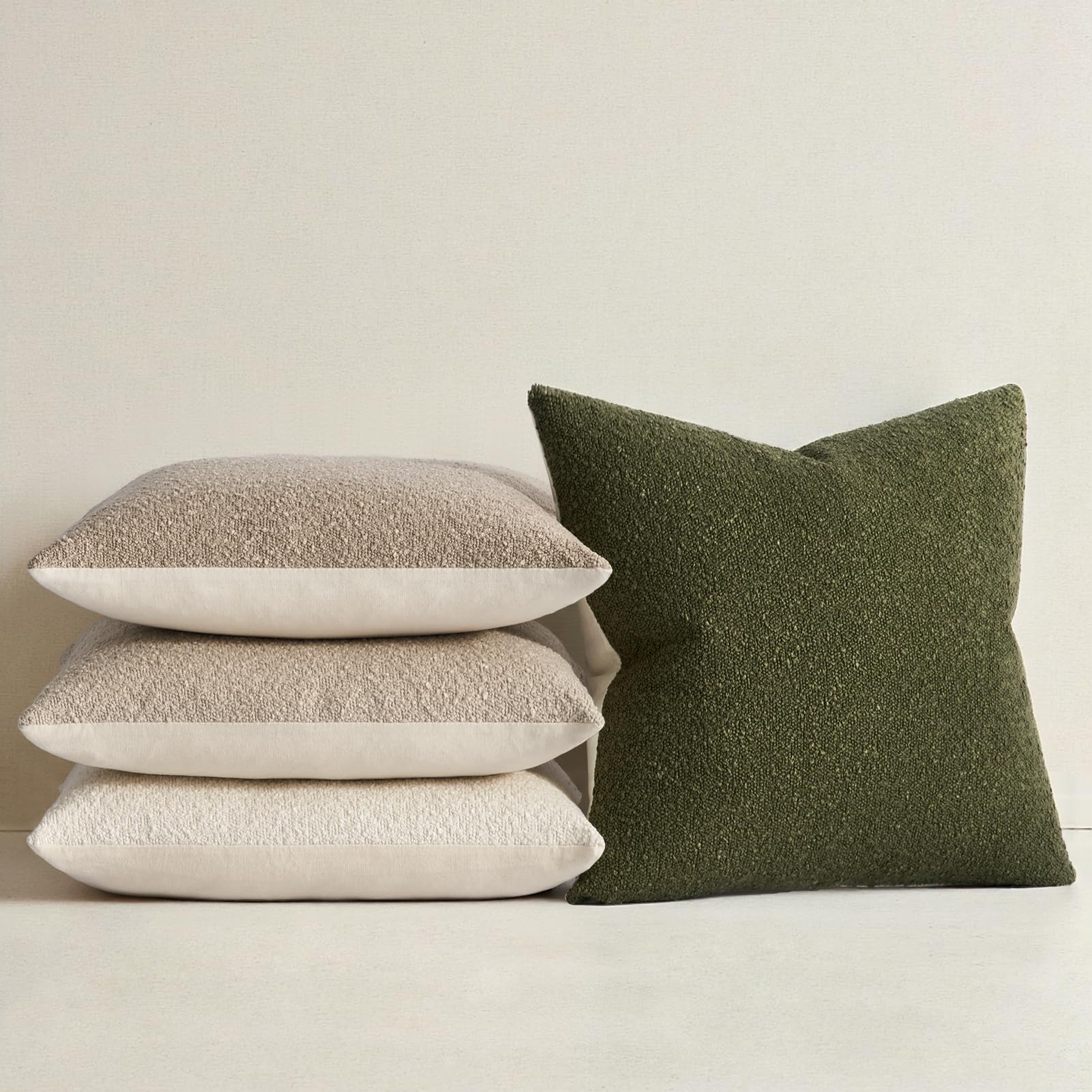 Topfinel Boucle Decorative Pillow Covers 18x18 Inches Set of 4 Neutral Cream Ivory White Pillowcase with Linen Cotton Back Chair Sofa Modern & Minimal Living Room Spring Home Decor