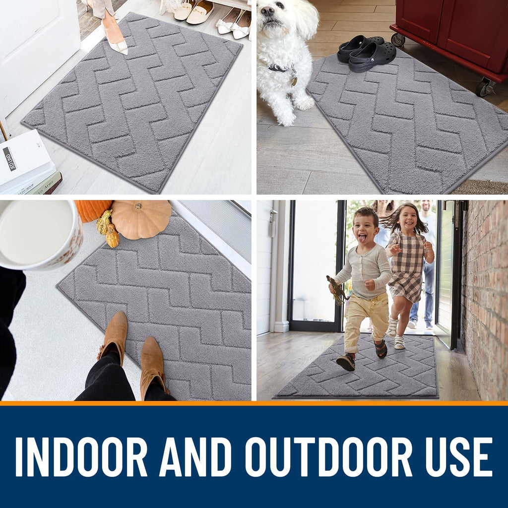 OLANLY Indoor Door Mat, 32x20, Dirt Resistant and Absorbent, Sturdy Non-Slip Rubber Backing, Easy to Clean, Washable Low-Profile Doormat for Entryway, Grey