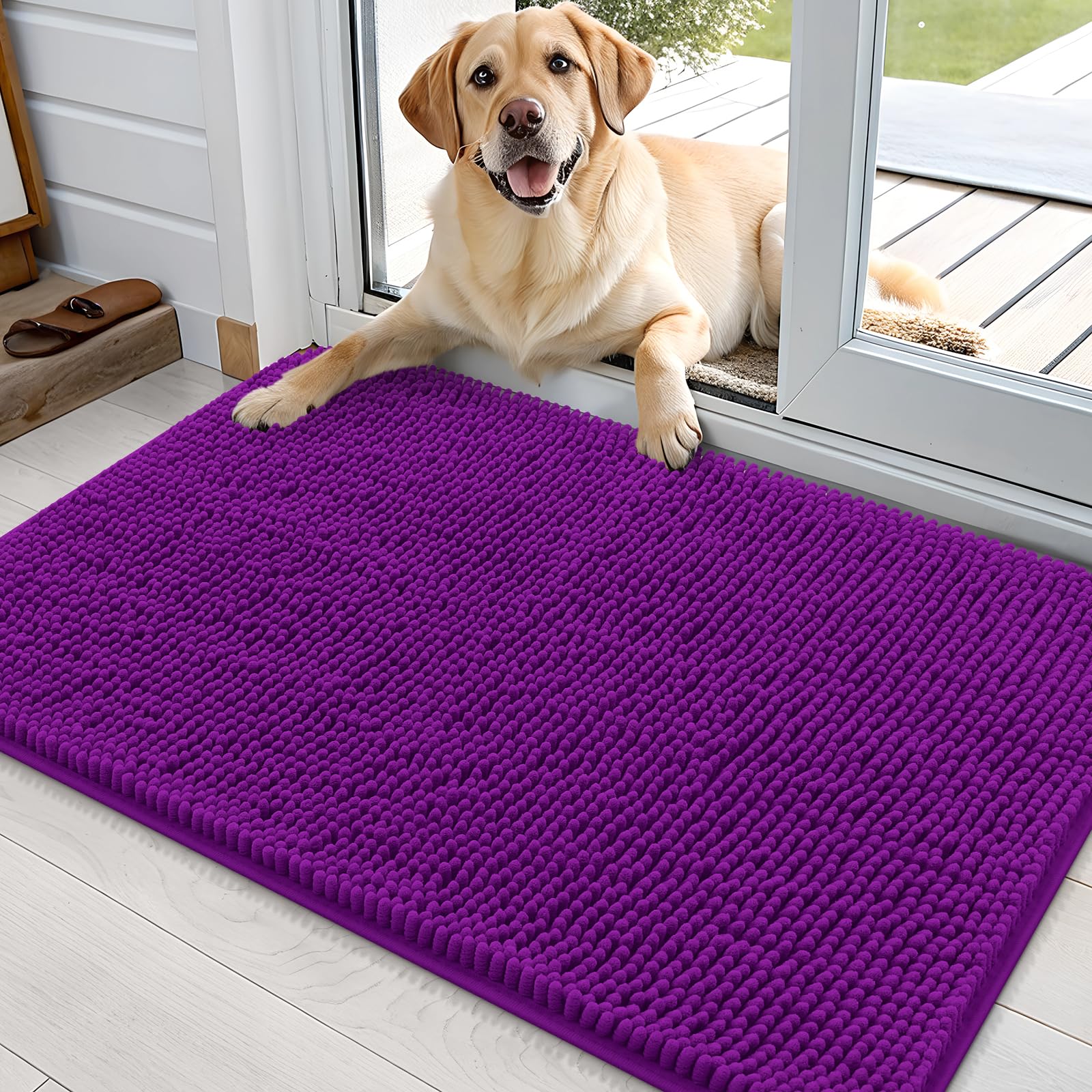 OLANLY Dog Door Mat for Muddy Paws 30x20, Absorbs Moisture and Dirt, Absorbent Non-Slip Washable Doormat, Quick Dry Chenille Mud Mat for Dogs, Entry Indoor Entryway Carpet for Inside Floor, Grey