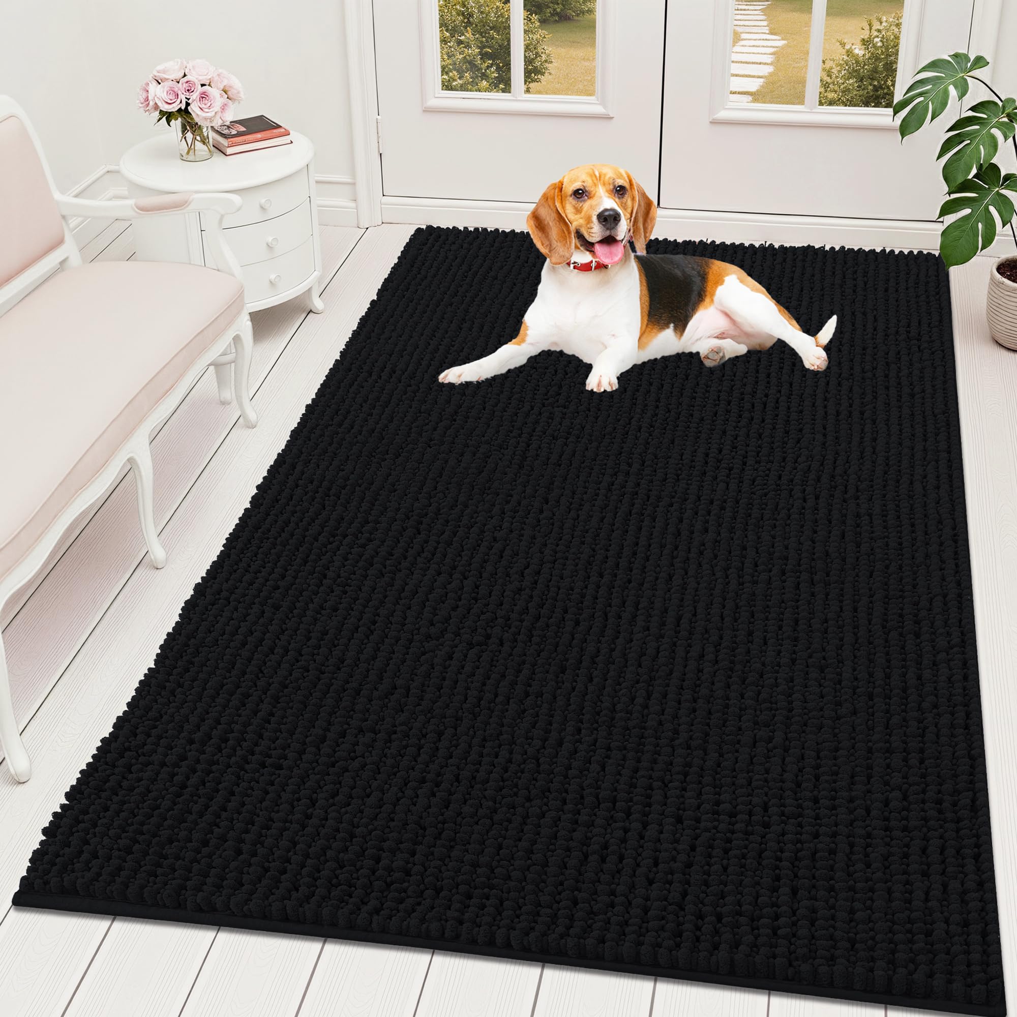 OLANLY Dog Door Mat for Muddy Paws 30x20, Ultra Absorbent Chenille Mud Doormat, Non-Slip Washable and Dirt Trapping Doormat for Indoor Entryway, Quick-Dry Indoor Pet Bed Mats for Dogs, Grey