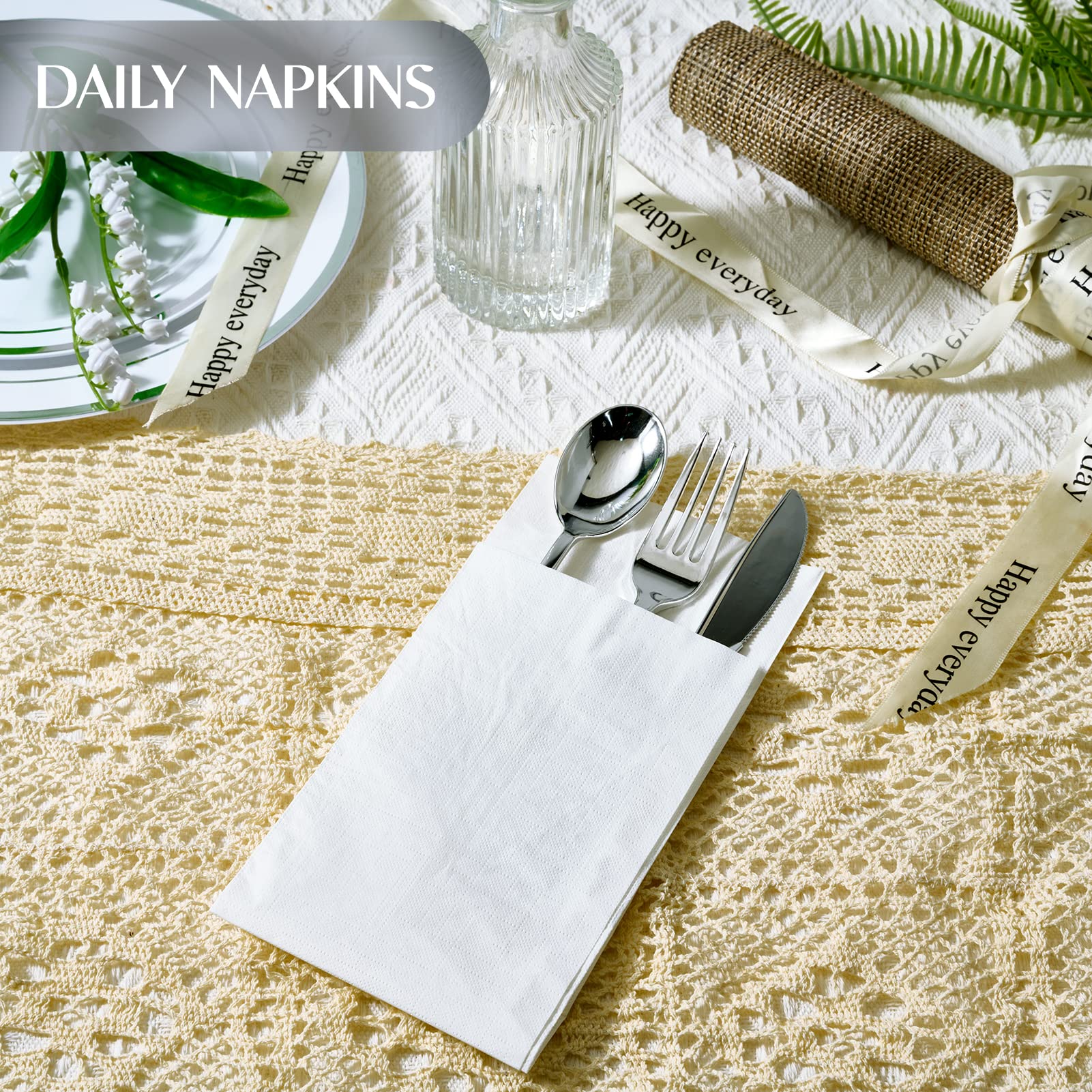 Vplus 600 Pack Paper Napkins Guest Towels Disposable Premium Quality 3-ply Dinner Napkins Disposable Soft, Absorbent, for Kitchen, Wedding, Parties, Dinners or Events(Gold)