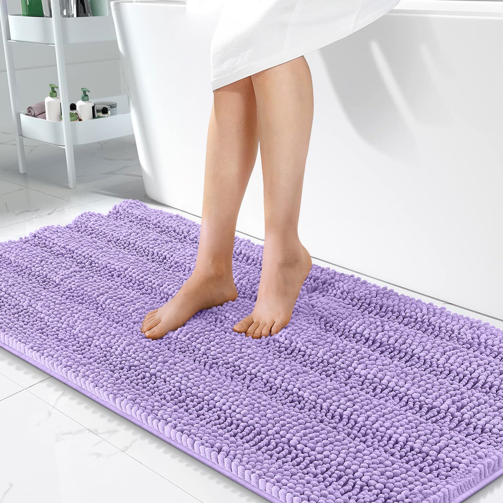 OLANLY Thick Bathroom Rugs 30x20, Extra Soft Absorbent Chenille Striped Bath Rugs, Rubber Backing, Machine Wash Dry, Bath Mats for Bathroom Floor, Tub and Shower, Home Decor Accessories, Grey