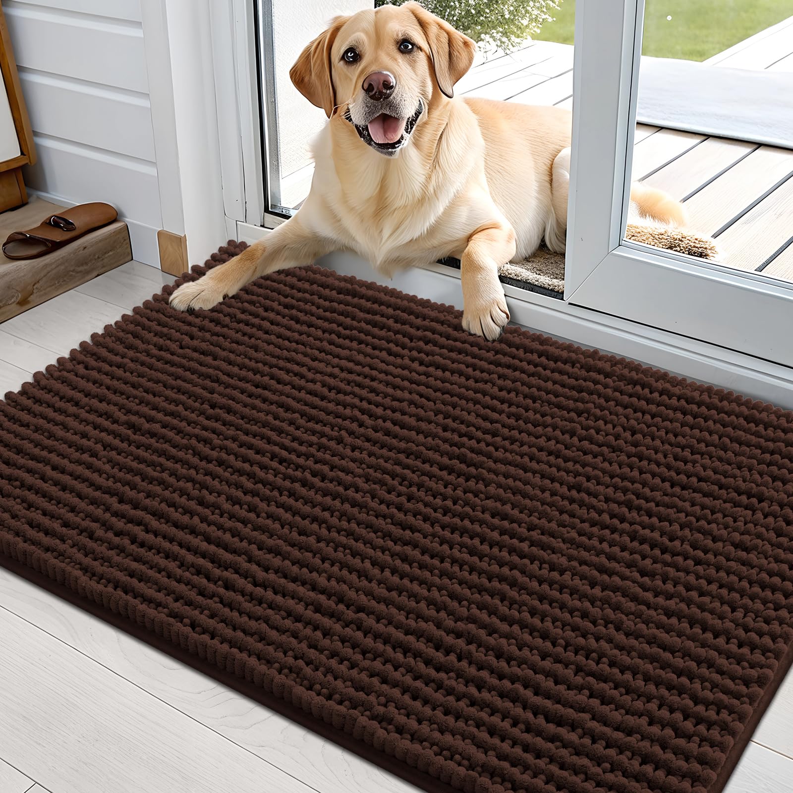 OLANLY Dog Door Mat for Muddy Paws 30x20, Ultra Absorbent Chenille Mud Doormat, Non-Slip Washable and Dirt Trapping Doormat for Indoor Entryway, Quick-Dry Indoor Pet Bed Mats for Dogs, Grey