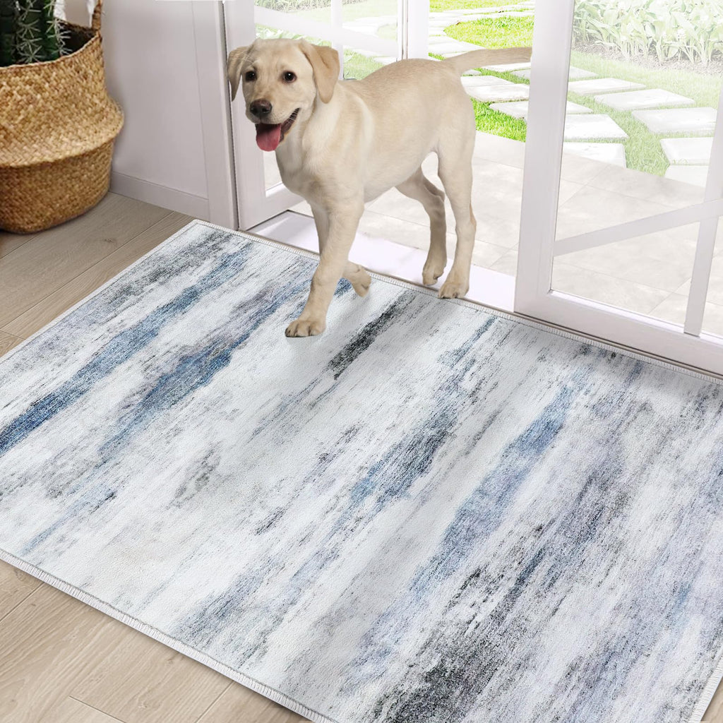 CRISTGEE Door Mat, Front Indoor Door Mat Faux Wool Non-Slip Entryway Rug Absorbent Abstract Throw Rug for Indoor Entrance Hallway Laundry Room, High Traffic Areas, 20X32 Inches, Gray Washable