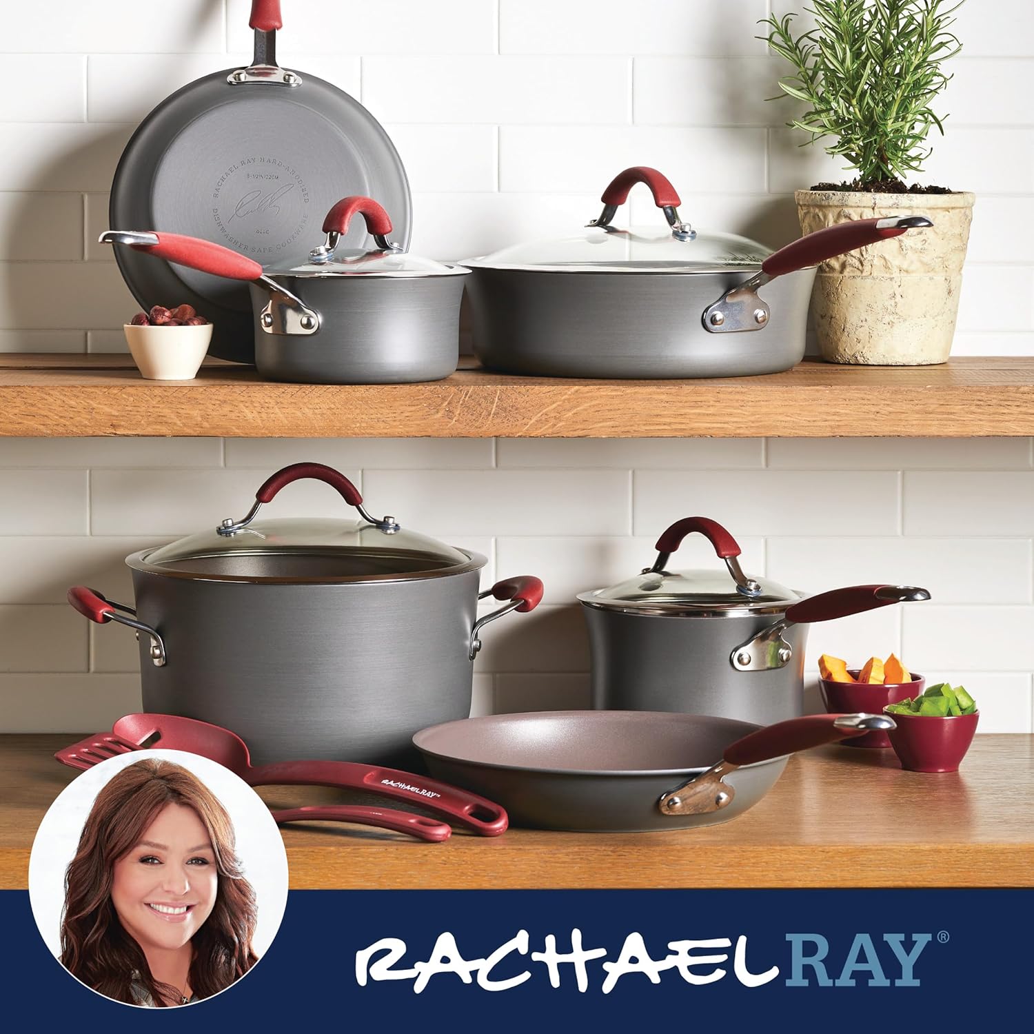 Rachael Ray - 16802 Rachael Ray Cucina Nonstick Cookware Pots and Pans Set, 12 Piece, Sea Salt Gray