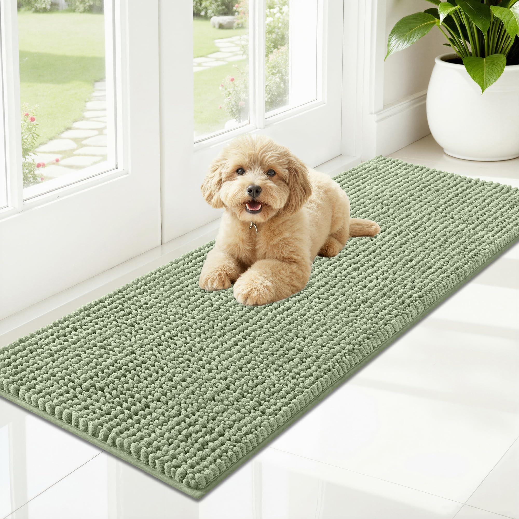 OLANLY Dog Door Mat for Muddy Paws 30x20, Ultra Absorbent Chenille Mud Doormat, Non-Slip Washable and Dirt Trapping Doormat for Indoor Entryway, Quick-Dry Indoor Pet Bed Mats for Dogs, Grey