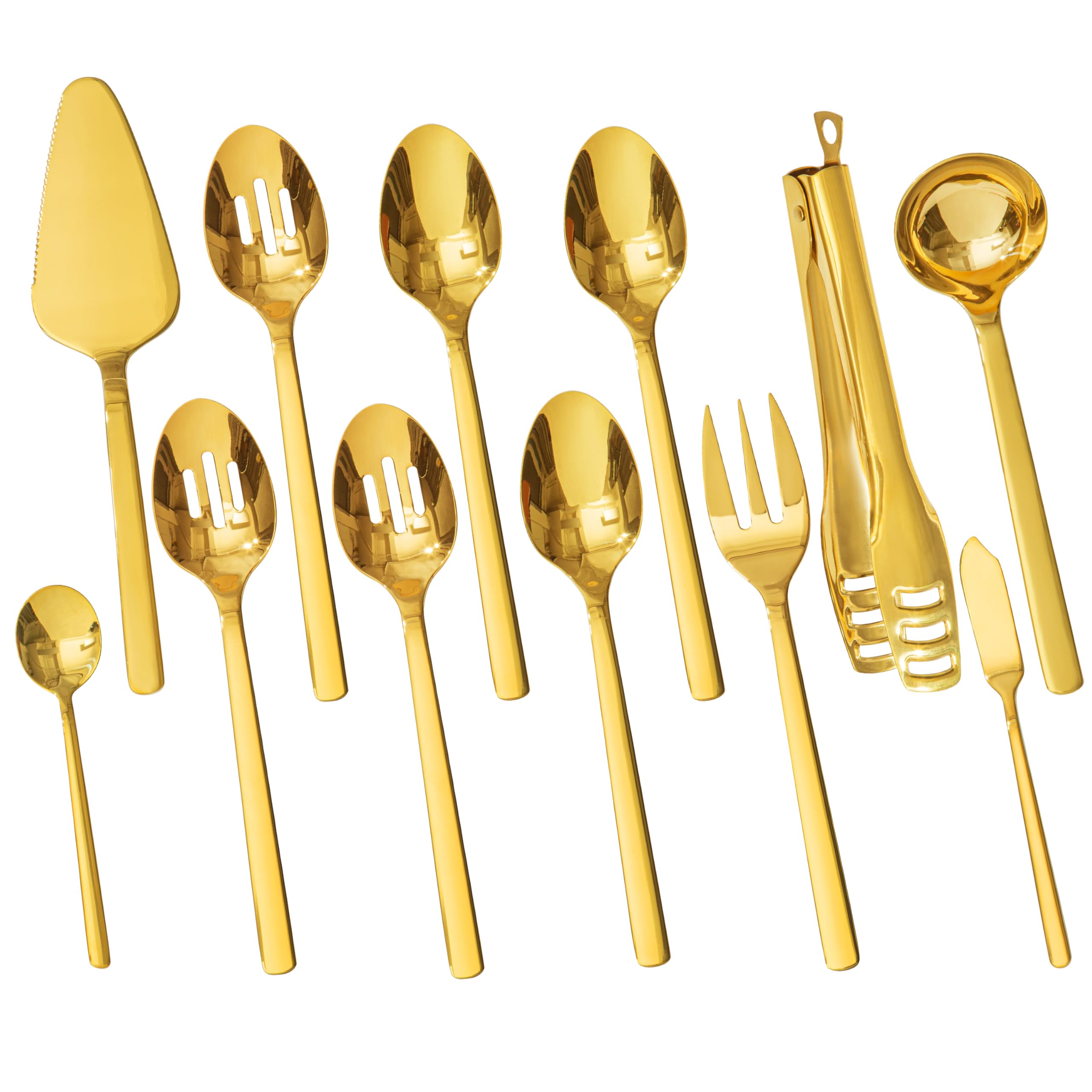 KINGSTONE Large Hostess Serving Utensils Set, 18/10 Stainless Steel Heavy Duty 10-inch Serving Utensils, Slotted Spoons, Forks, Tongs, Cake Pie Server for Buffet, Wedding, Party