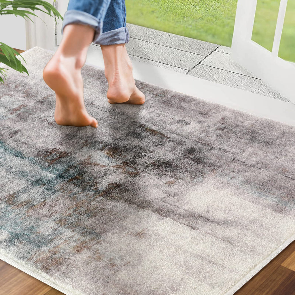 CRISTGEE Door Mat, Front Indoor Door Mat Faux Wool Non-Slip Entryway Rug Absorbent Abstract Throw Rug for Indoor Entrance Hallway Laundry Room, High Traffic Areas, 20X32 Inches, Gray Washable