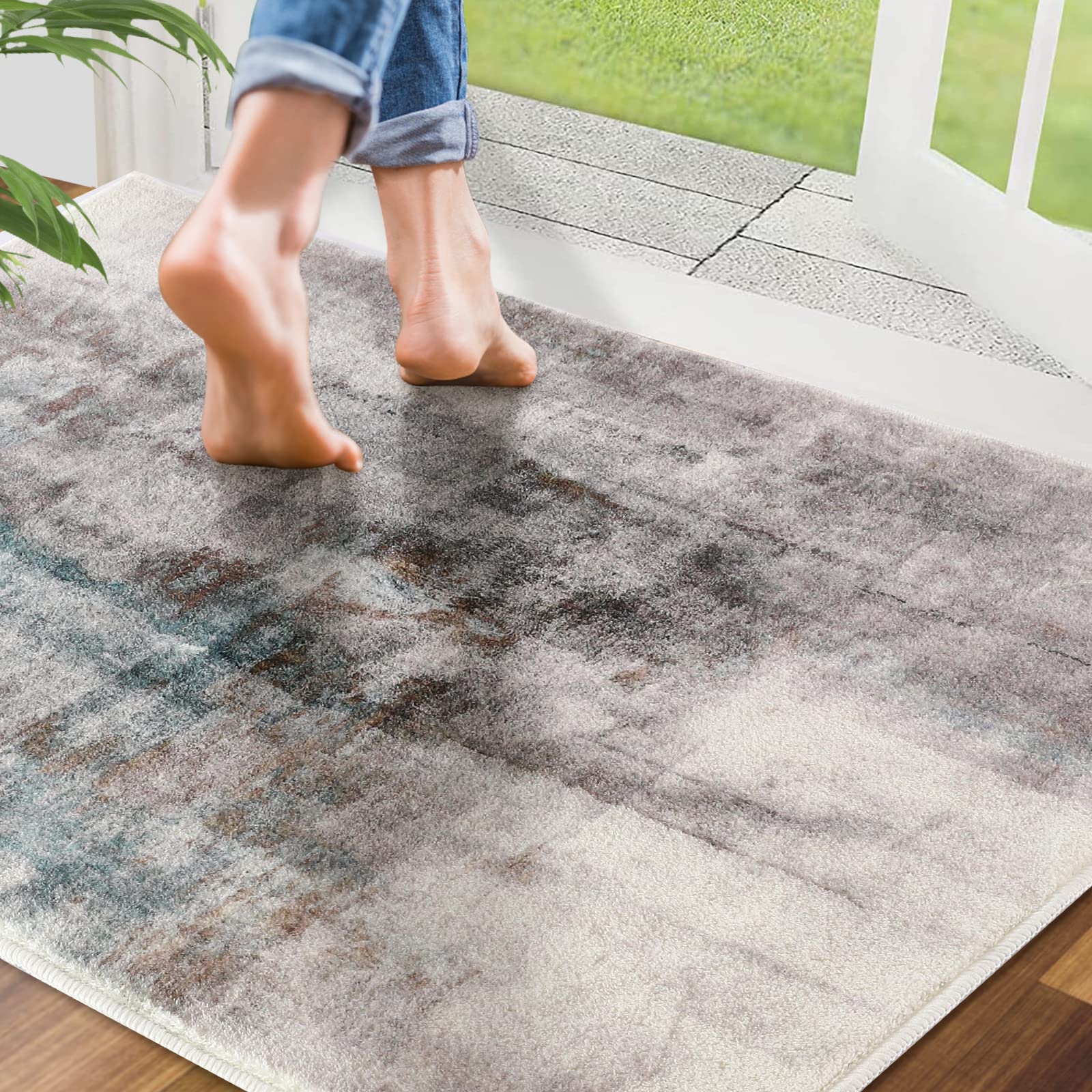 CRISTGEE Door Mat, Front Indoor Door Mat Faux Wool Non-Slip Entryway Rug Absorbent Abstract Throw Rug for Indoor Entrance Hallway Laundry Room, High Traffic Areas, 20X32 Inches, Gray Washable
