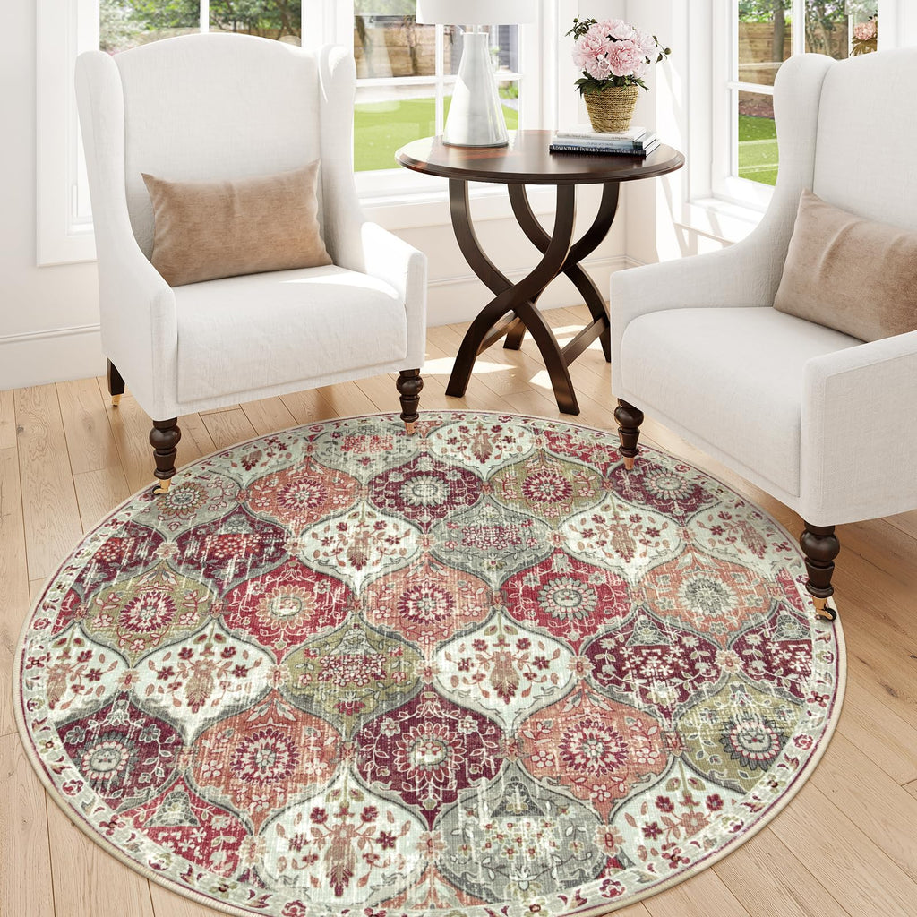 Lahome Moroccan Trellis Washable Rug, 2x3 Kitchen Rugs for Entryway Bathroom, Non-Slip Indoor Door Mat Ultra-Thin, Small Oriental Throw Carpet for Bedroom Entry Elise, Cream/Multi