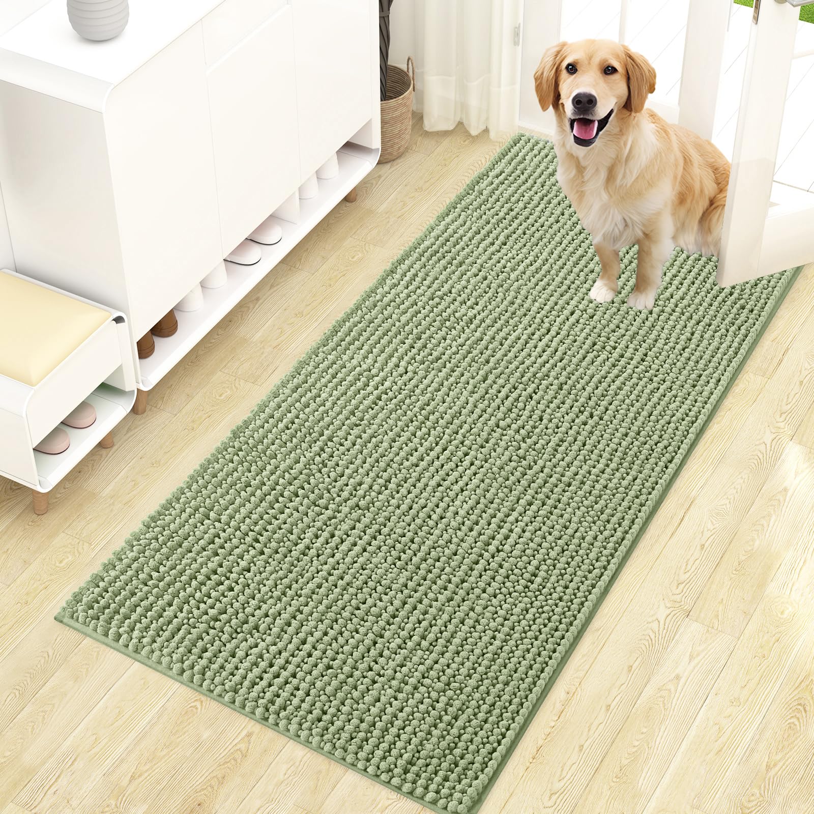 OLANLY Dog Door Mat for Muddy Paws 30x20, Ultra Absorbent Chenille Mud Doormat, Non-Slip Washable and Dirt Trapping Doormat for Indoor Entryway, Quick-Dry Indoor Pet Bed Mats for Dogs, Grey