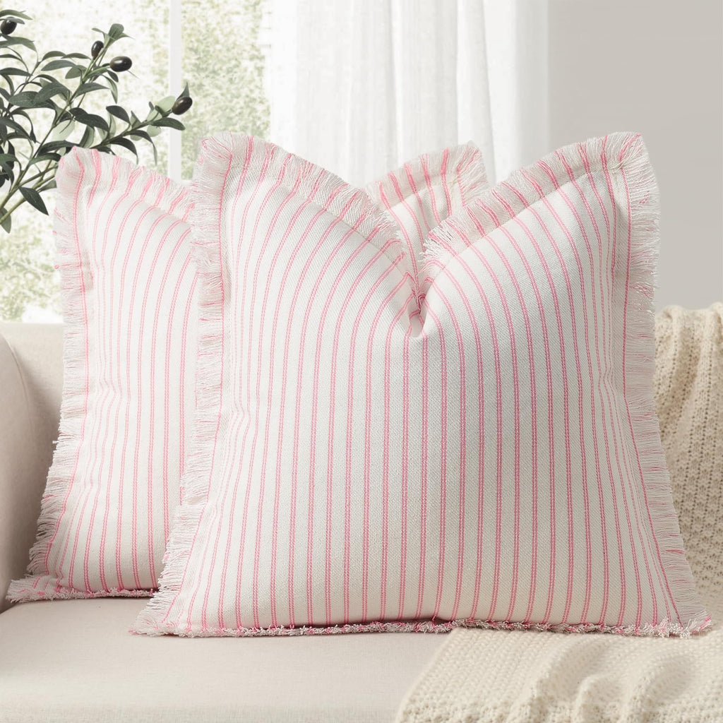ZWJD Throw Pillow Covers 20x20 Set of 2 Striped Pillow Covers with Fringe Chic Cotton Decorative Pillows Square Cushion Covers for Sofa Couch Bed Living Room Farmhouse Decor, (Gray)