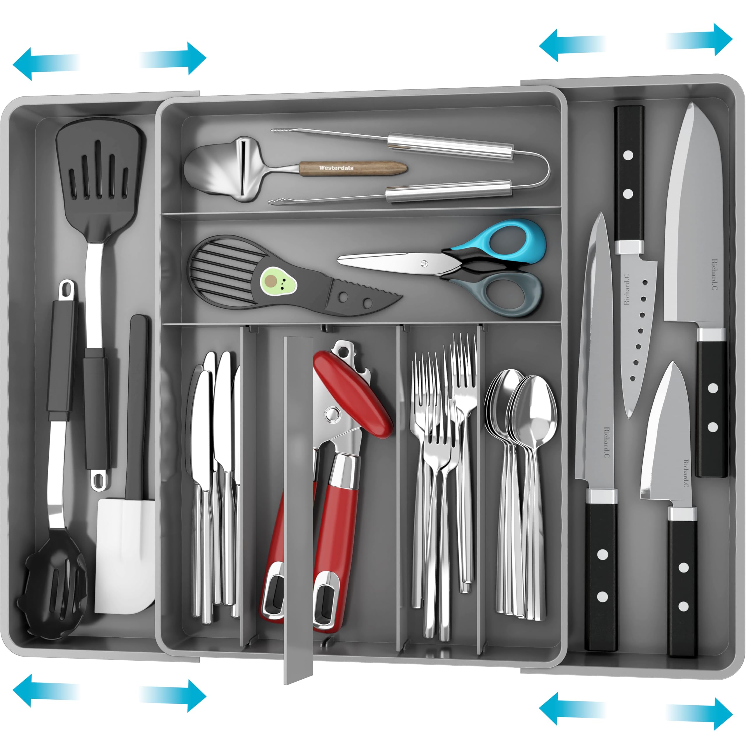 Simple Houseware Expandable & Adjustable Cutlery Drawer Organizer - Large Utensil and Flatware Tray for Kitchen Drawers, White
