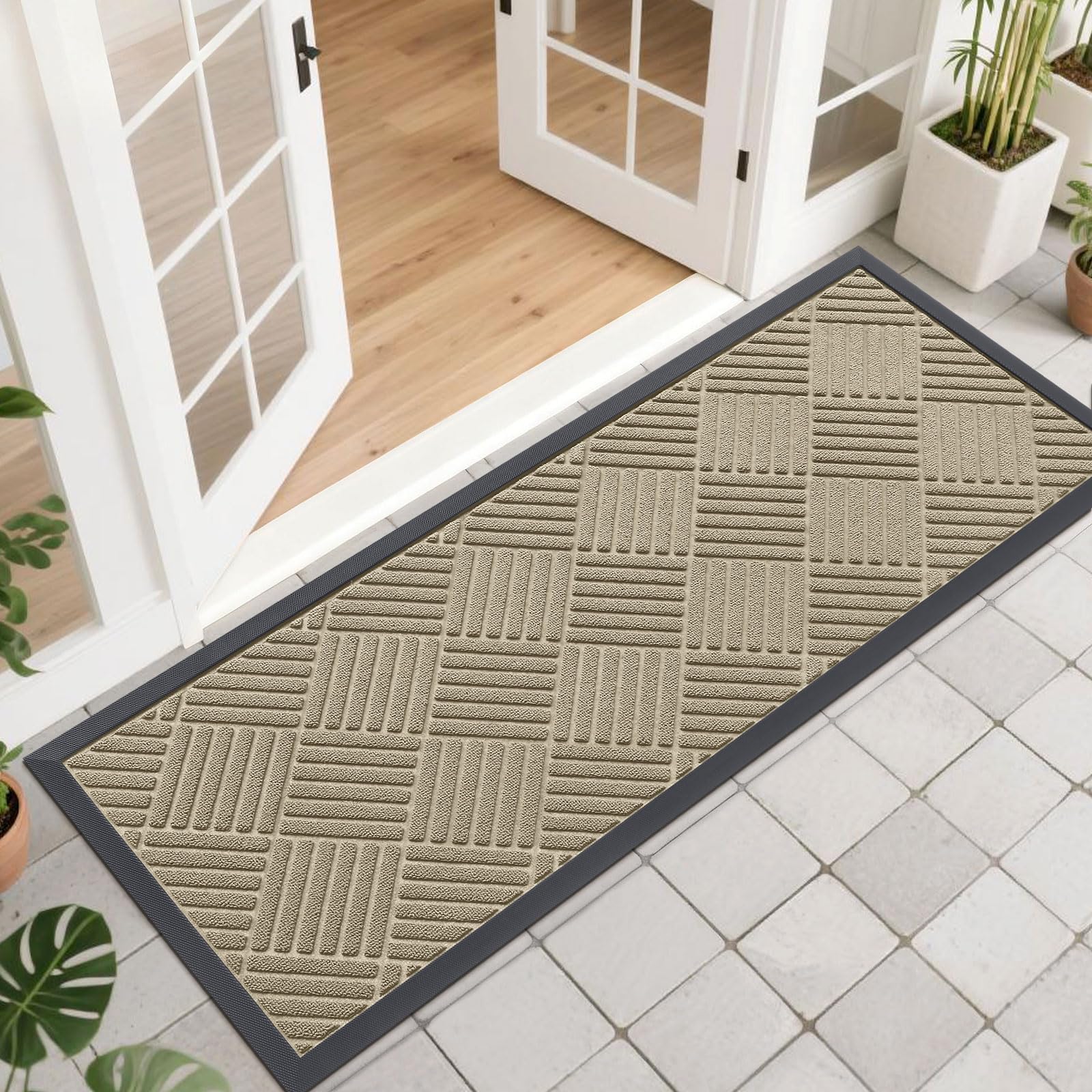 OLANLY Front Door Mat Outside Entrance 29.5x17, Absorbent, Heavy Duty Sturdy Natural Rubber Doormat Indoor Outdoor, Stain and Fade Resistant, Non-Slip Low Profile Floor Mat for Entryway, Grey Diamond