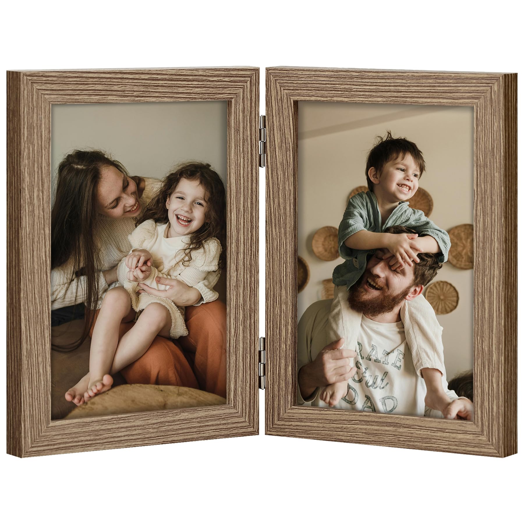decorUhome Double 4x6 Picture Frame Vertical, Engineered Wood Bifold Photo Frame with Plexiglass for Tabletop Display, 4x6, Black