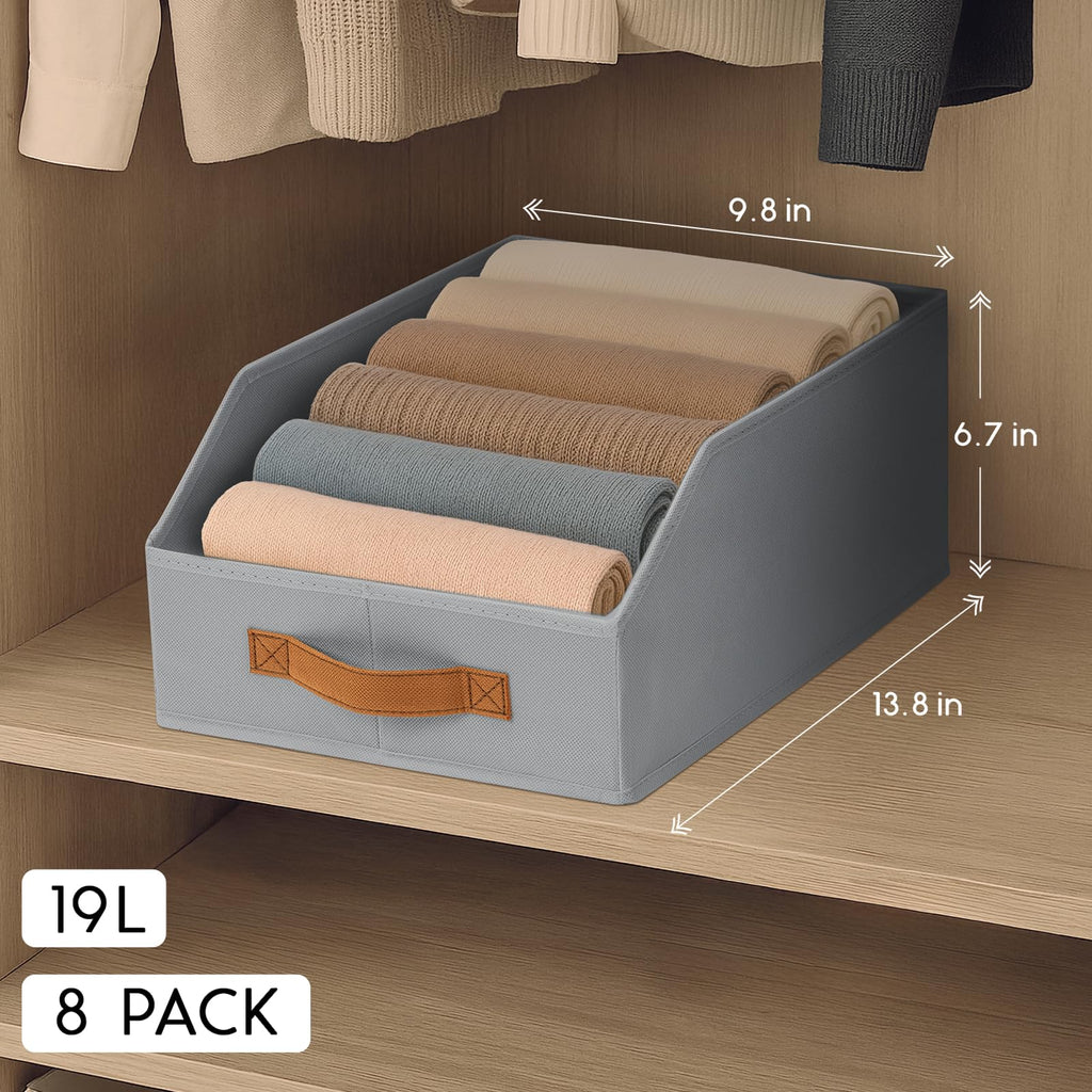 Homsorout Fabric Storage Bins for Organizing - 6 Pack Large Trapezoid Collapsible Storage Bins with Front Handle, Closet Organizers and Storage for Bedroom, Home Shelves, Small Spaces, Beige