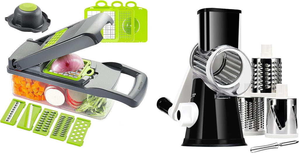 KEOUKE Vegetable Chopper Mandoline Slicer + Rotary Cheese Grater