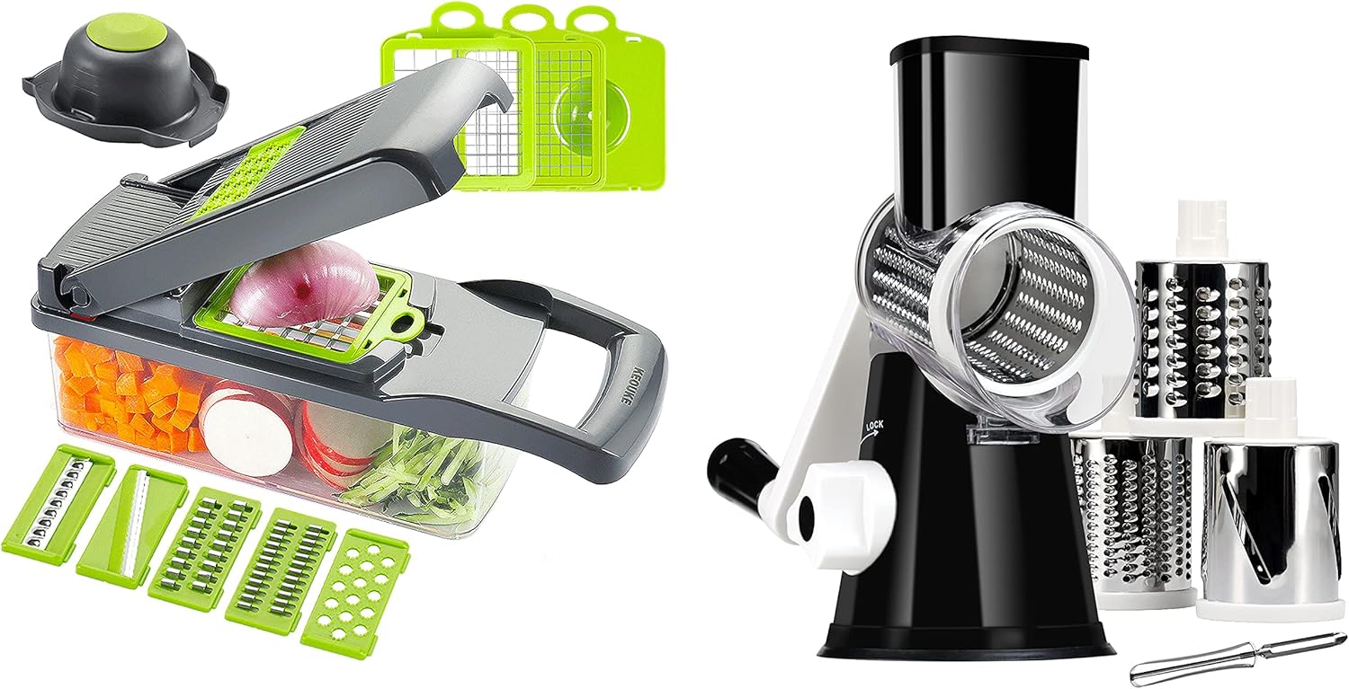 KEOUKE Vegetable Chopper Mandoline Slicer + Rotary Cheese Grater