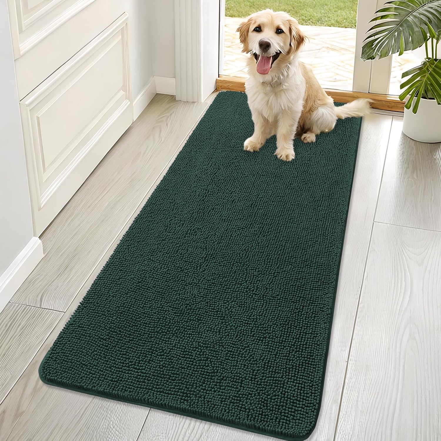 OLANLY Dog Door Mat for Muddy Paws 70x24, Absorbs Moisture and Dirt, Absorbent Non-Slip Washable Doormat, Quick Dry Chenille Mud Mat for Dogs, Entry Indoor Entryway Carpet for Inside Floor, Beige