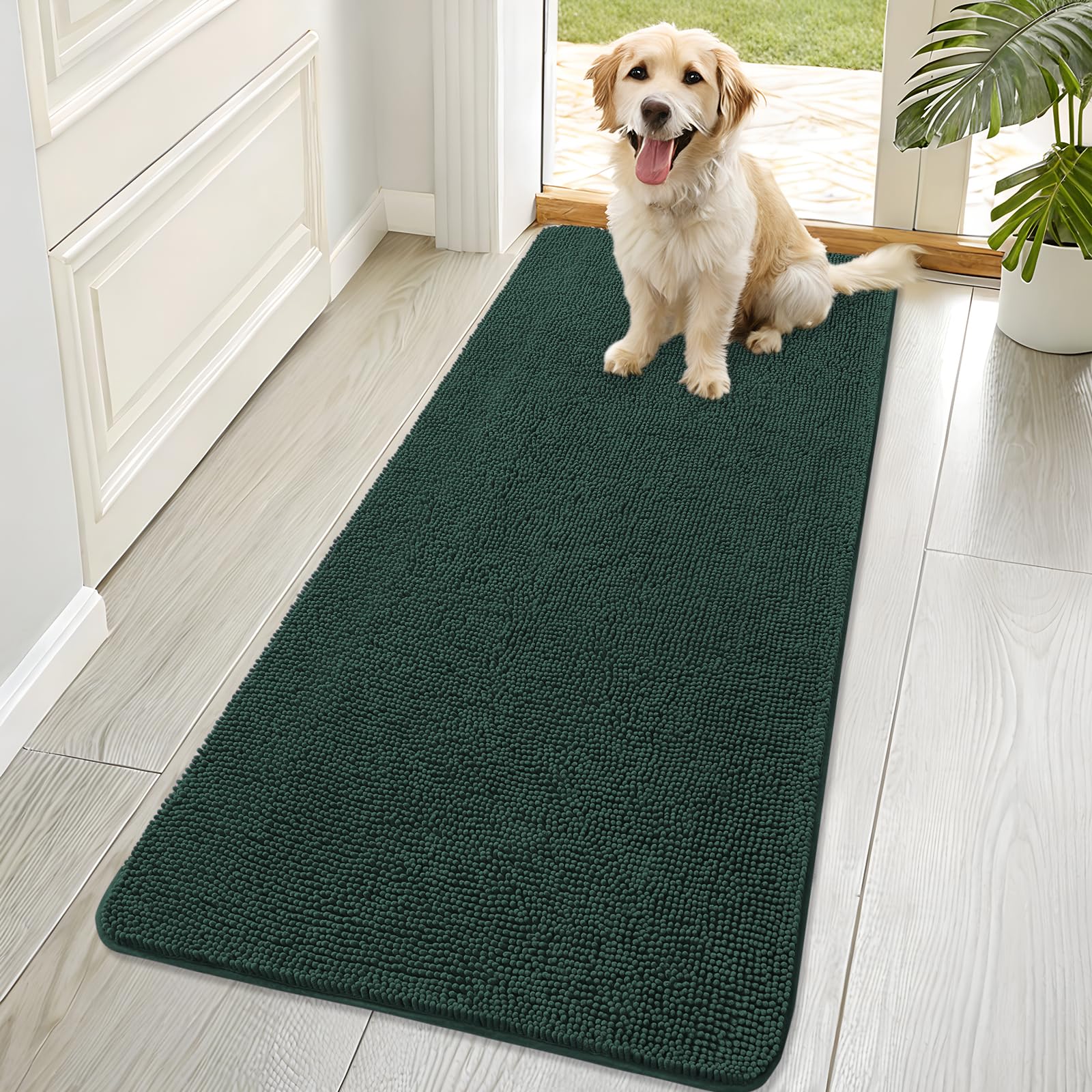OLANLY Dog Door Mat for Muddy Paws 30x20, Absorbs Moisture and Dirt, Absorbent Non-Slip Washable Doormat, Quick Dry Chenille Mud Mat for Dogs, Entry Indoor Entryway Carpet for Inside Floor, Grey